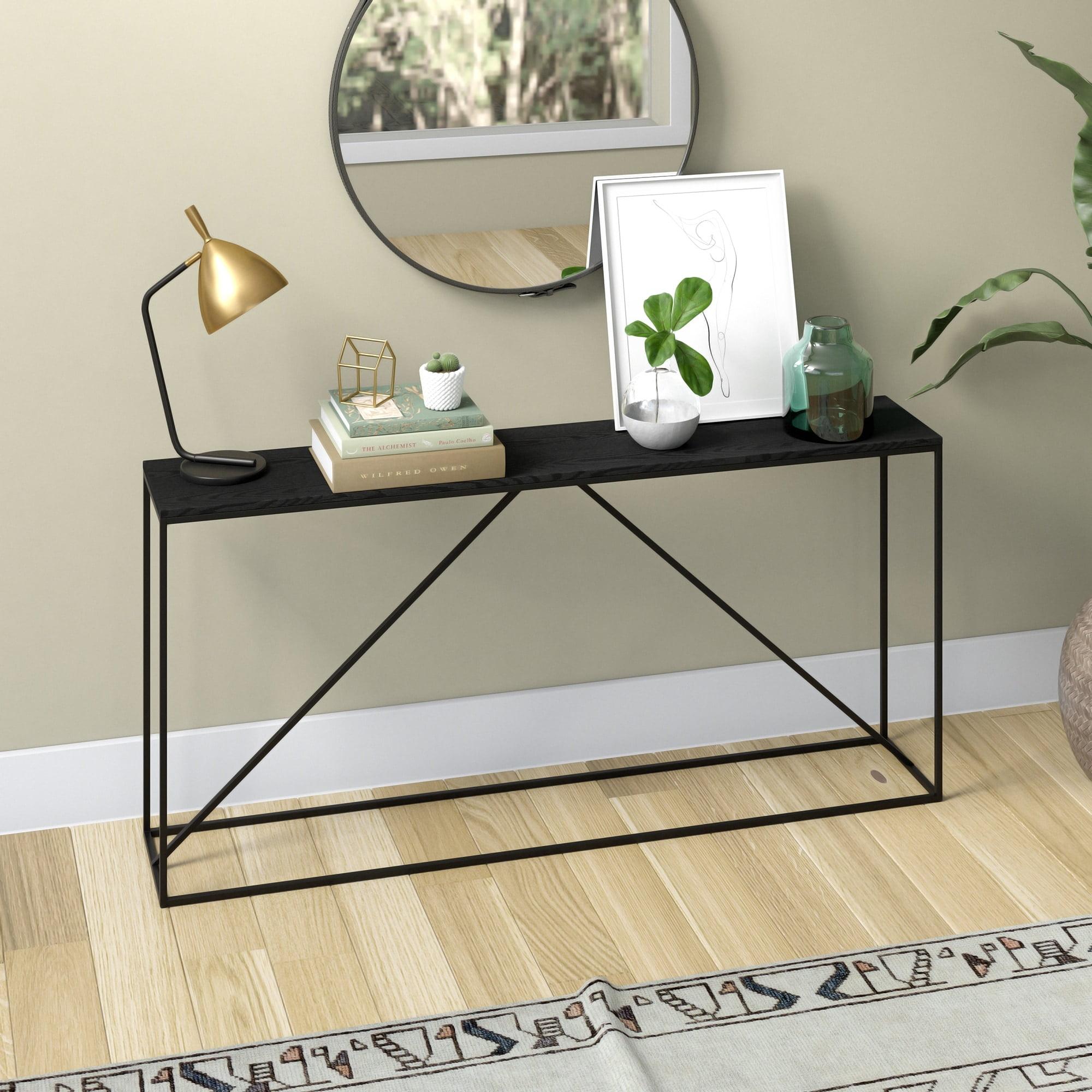 Evelyn&Zoe Nia 64" Wide Rectangular Console Table, Blackened Bronze/Black Grain