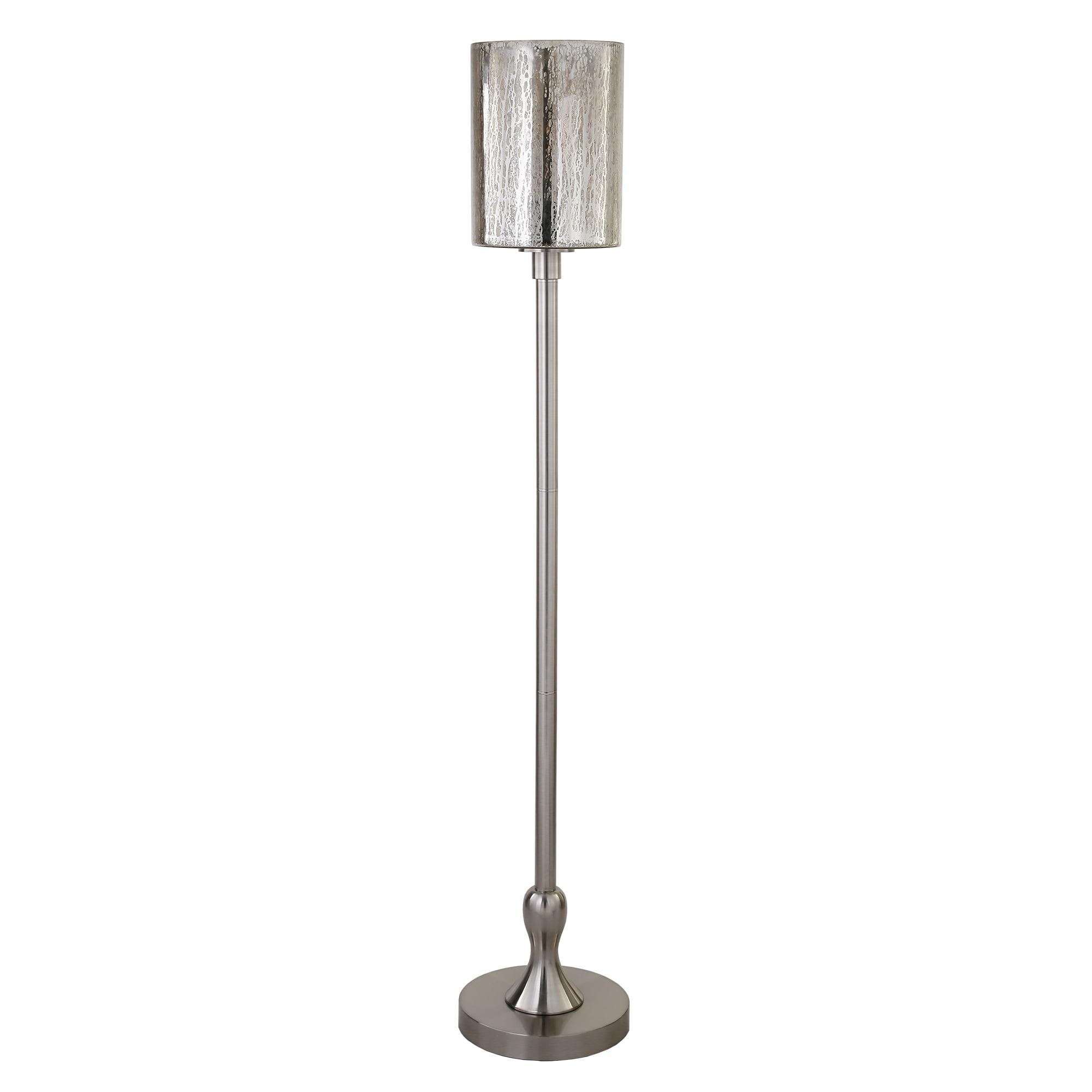 Evelyn&Zoe Numit 68.75" Tall Floor Lamp with Glass Shade, Brushed Nickel/Mercury Glass
