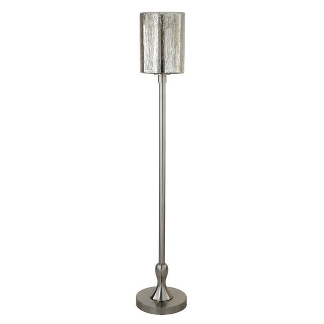 Evelyn&Zoe Numit 68.75" Tall Floor Lamp with Glass Shade, Brushed Nickel/Mercury Glass