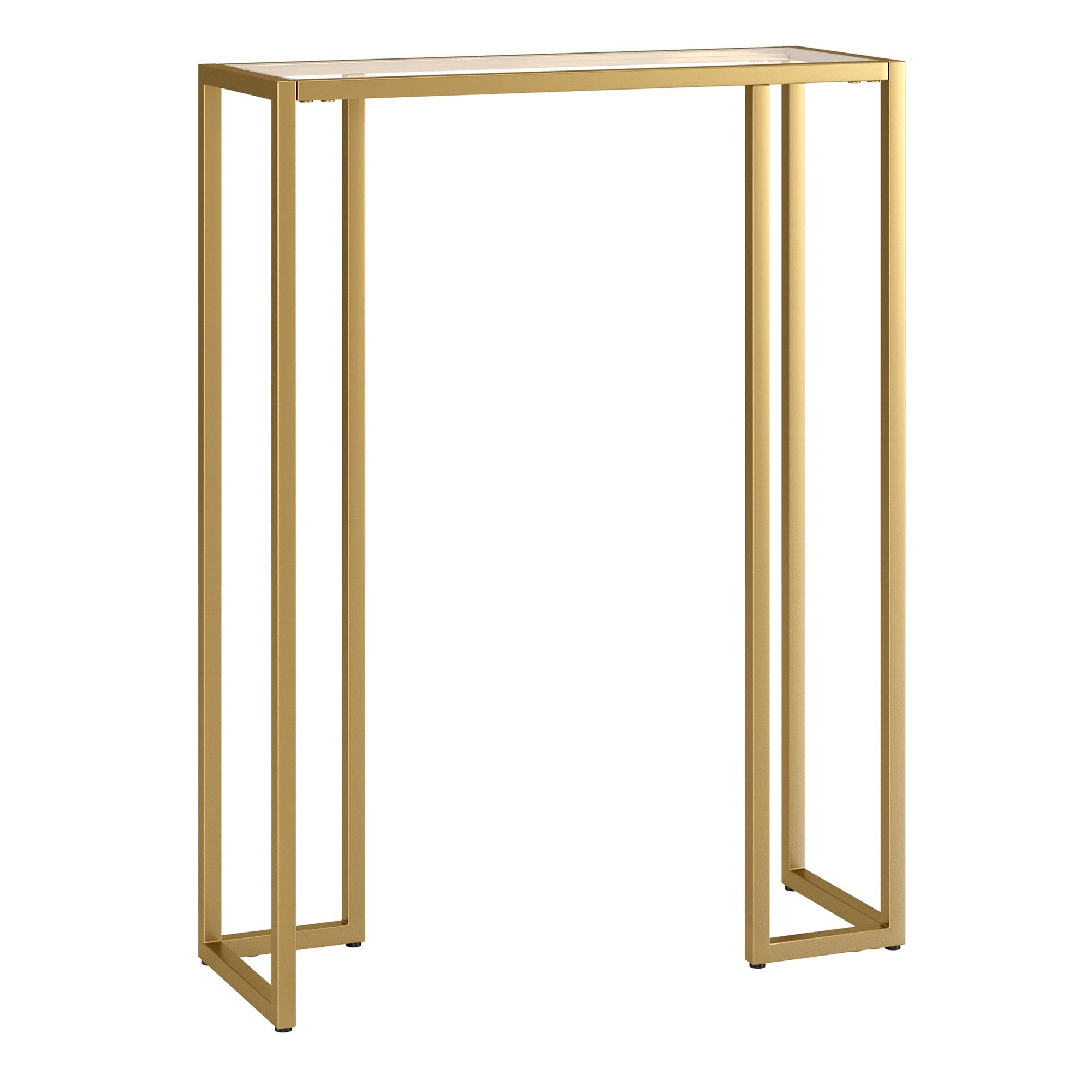 Modern Industrial Brass & Glass 22" Wide Console Table with Storage