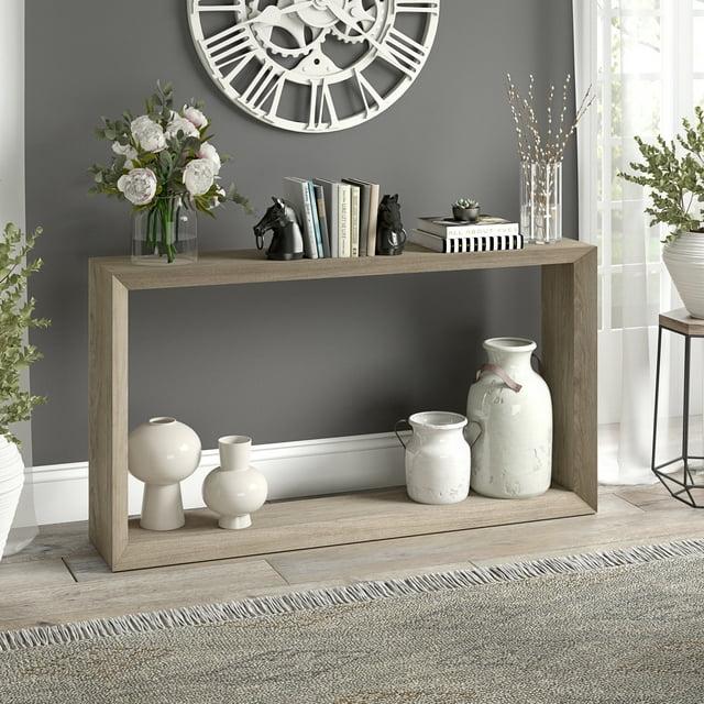 Evelyn&Zoe Osmond 55" Wide Rectangular Console Table, Antiqued Gray Oak