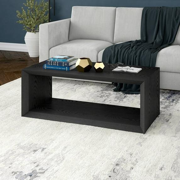 Evelyn&Zoe Osmond Easy Assembly Medium Density Fiberboard Coffee Table, Black Grain
