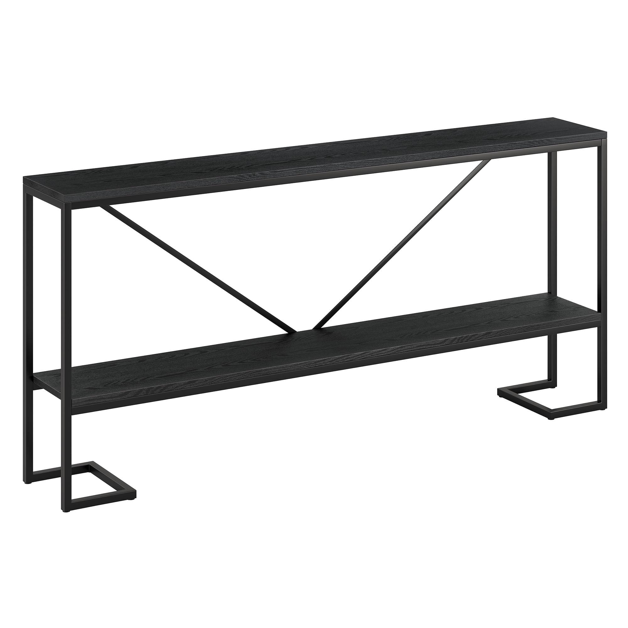 Evelyn&Zoe Phoebe 64" Wide Rectangular Console Table, Blackened Bronze/Black Grain