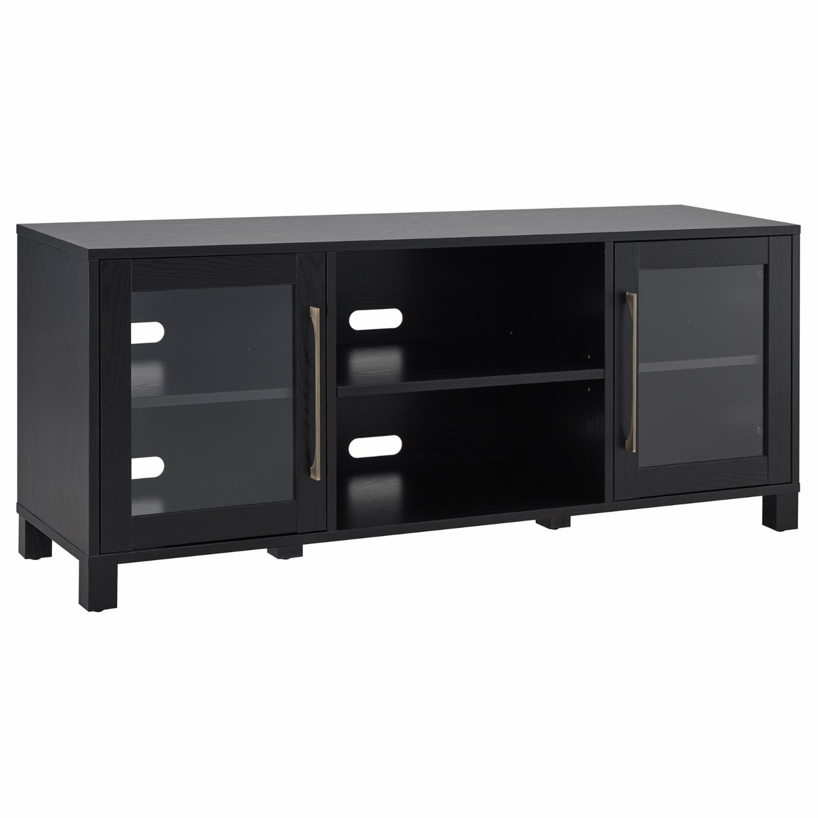 Quincy Black Grain 58" Classic TV Stand with Enclosed Cabinets