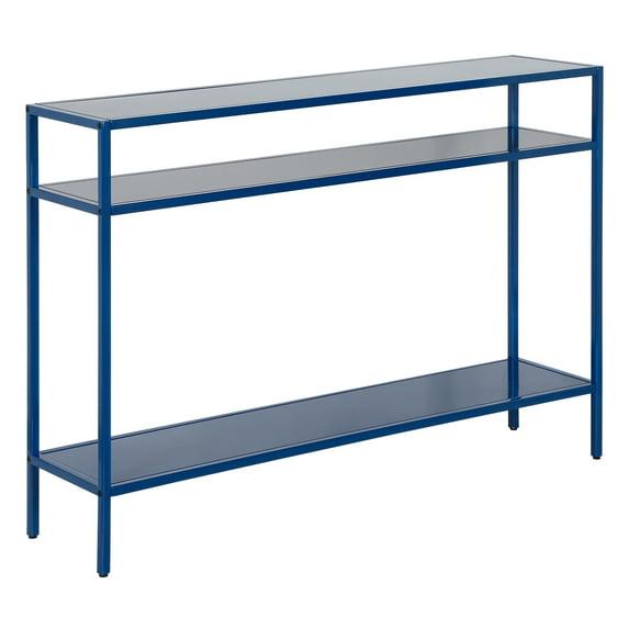 Evelyn&Zoe Ricardo 42" Wide Rectangular Console Table with Metal Shelves, Mykonos Blue