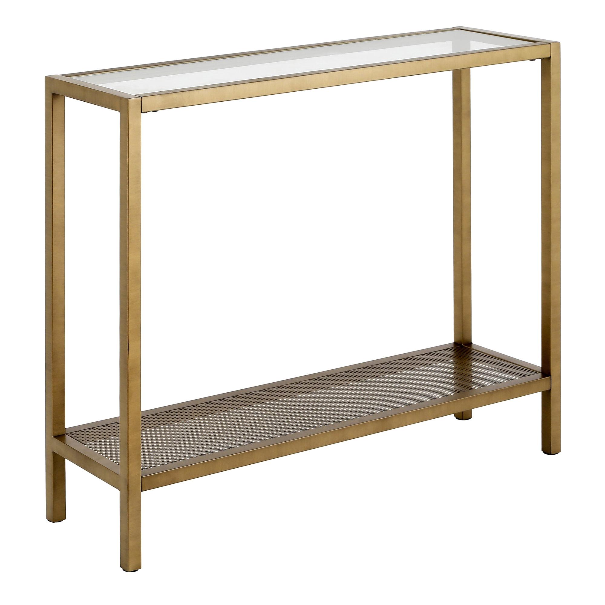 Evelyn&Zoe Rigan 36" Wide Rectangular Console Table, Brass