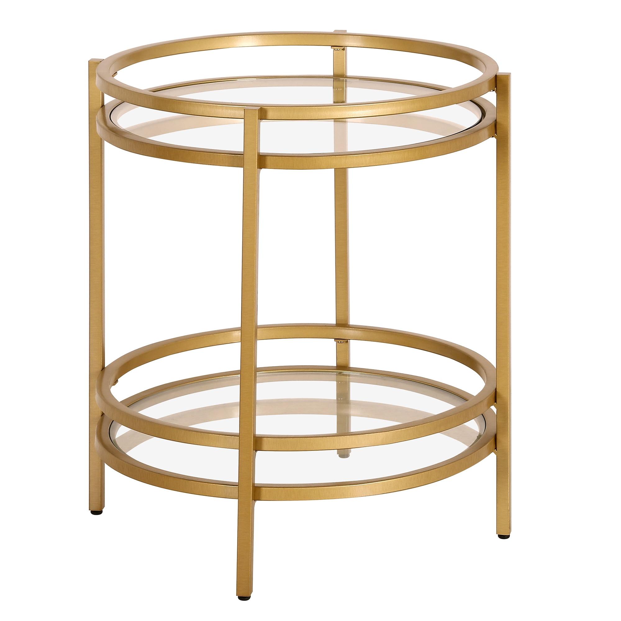 Modern Brass 20" Round Metal & Glass Side Table