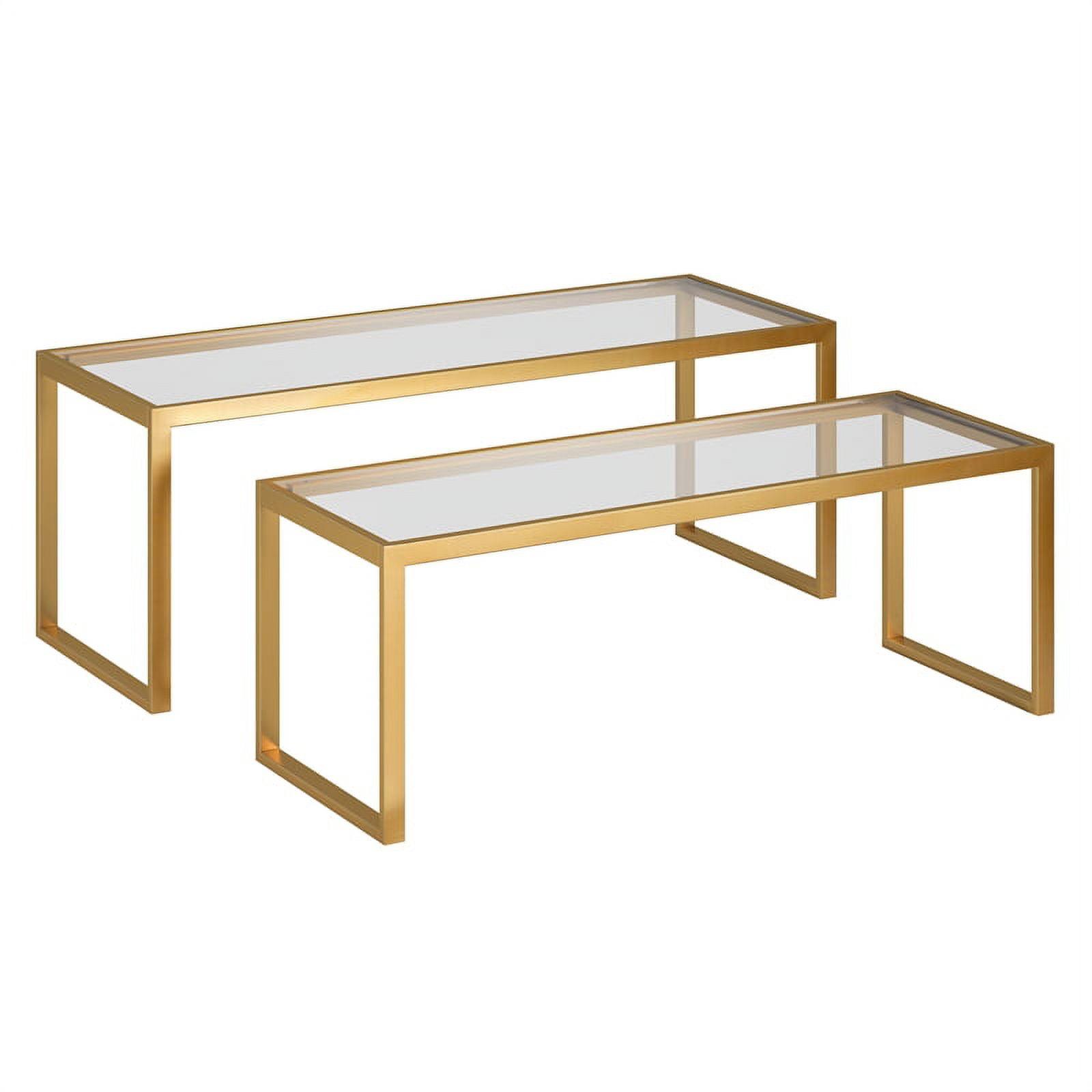 Rectangular Brass and Glass Nesting Coffee Table Set