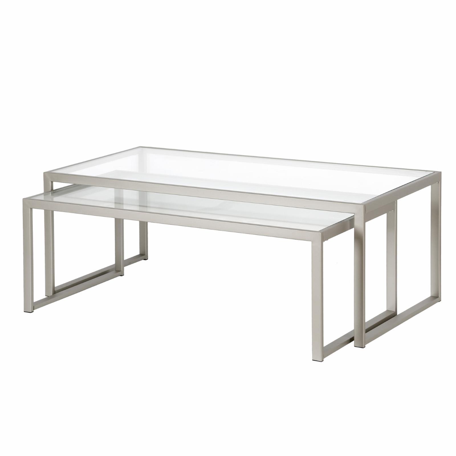 Evelyn&Zoe Rocco Rectangular Nested Coffee Table, Satin Nickel