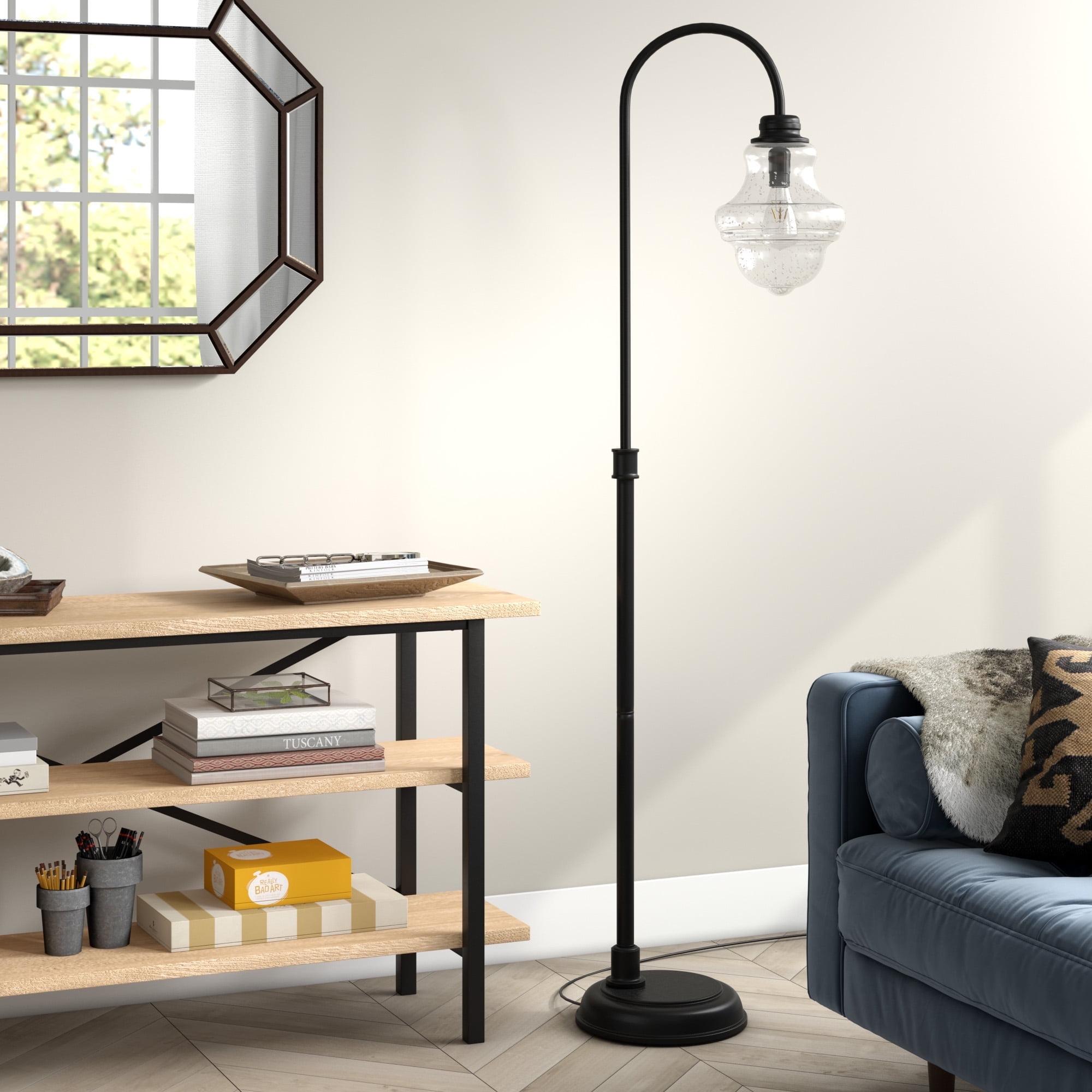 Elegant Blackened Bronze Arc Floor Lamp with Clear Glass Shade