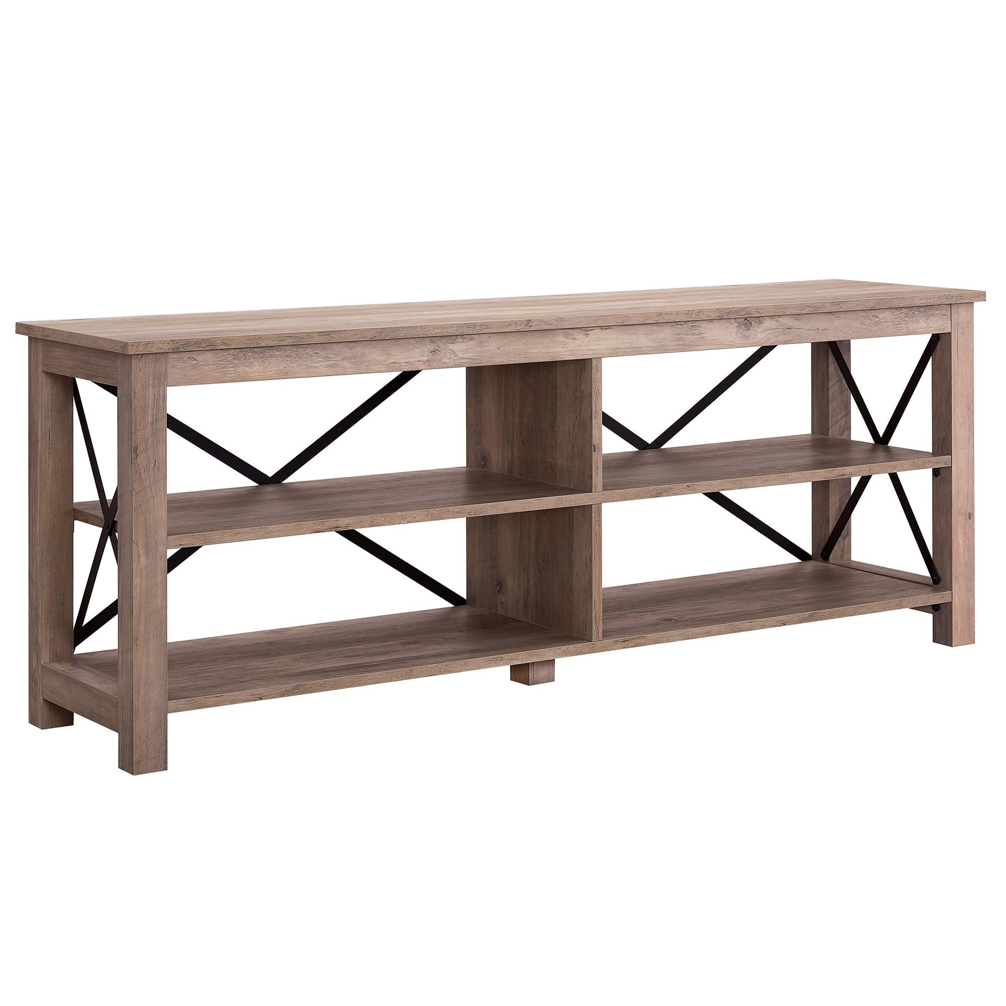 Curlew Modern Farmhouse 62" TV Stand in Gray Oak with Metal Accents