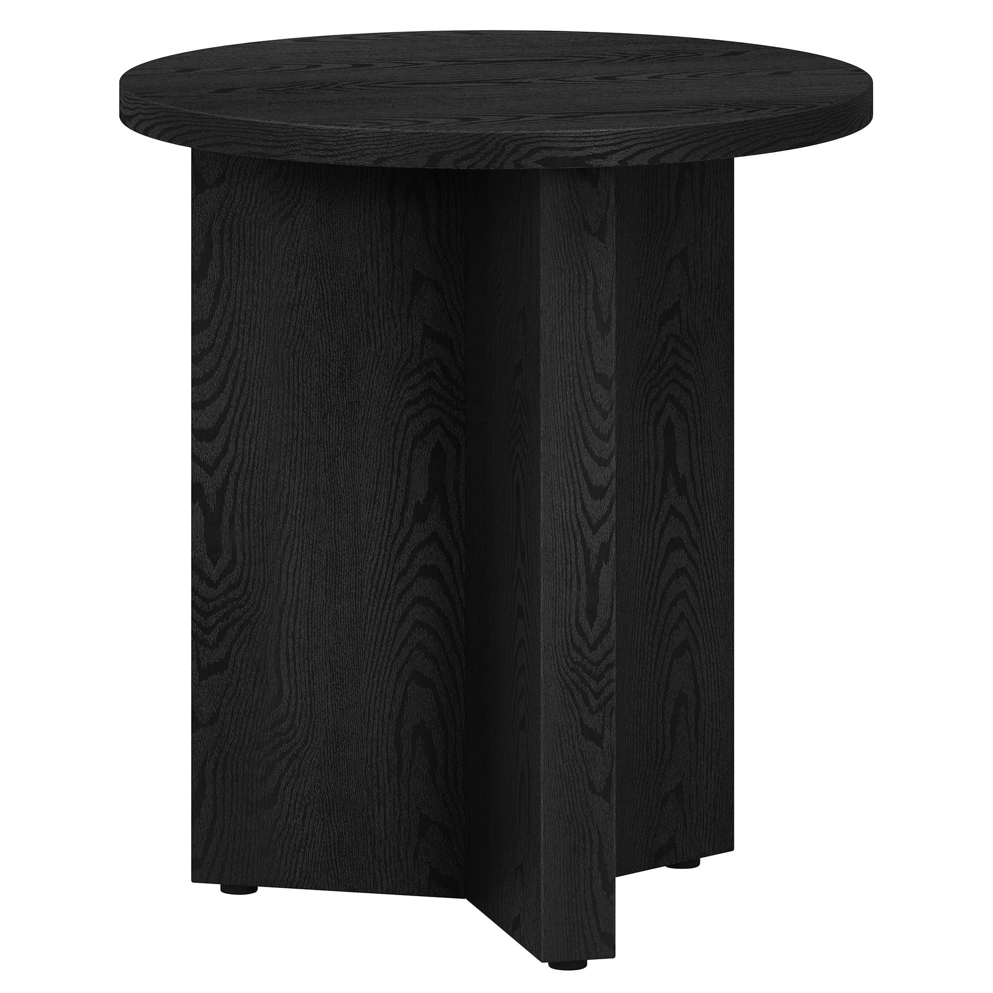 Black Grain Round Modern Wood Side Table