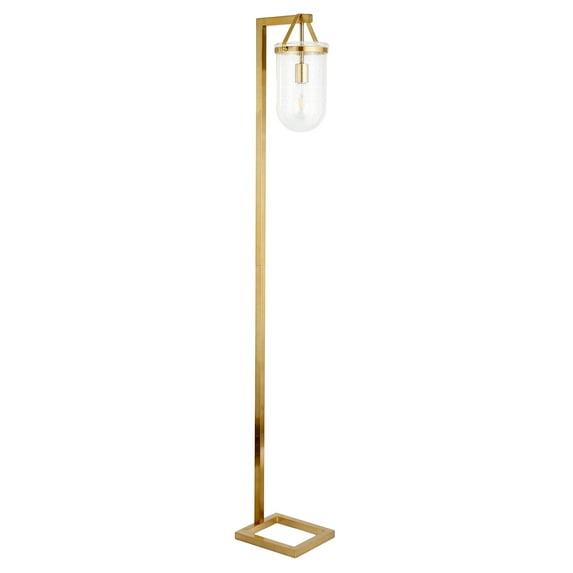 Evelyn&Zoe Shiloh 68" Tall Floor Lamp with Glass Shade, Brass/Seeded