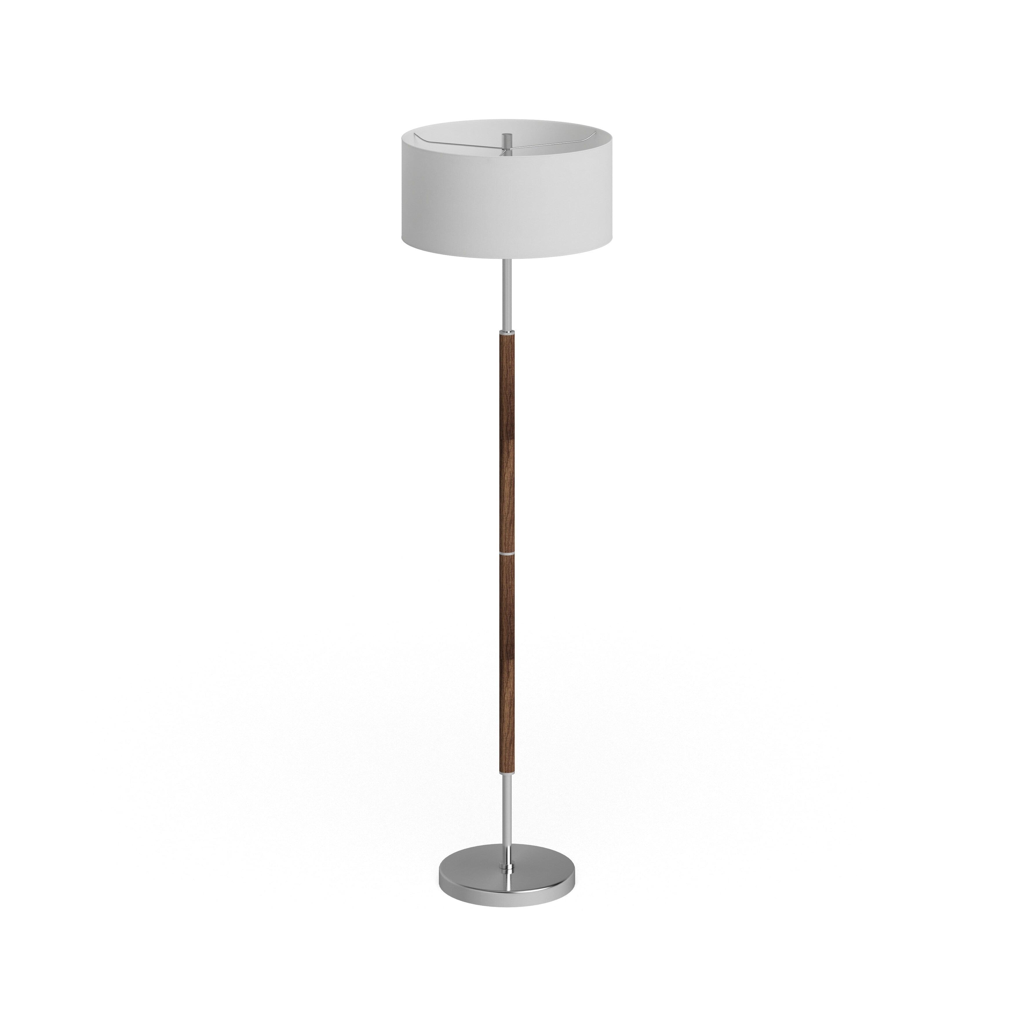 Evelyn&Zoe Simone 2-Light Floor Lamp with Fabric Shade, Rustic Oak/Polished Nickel/White