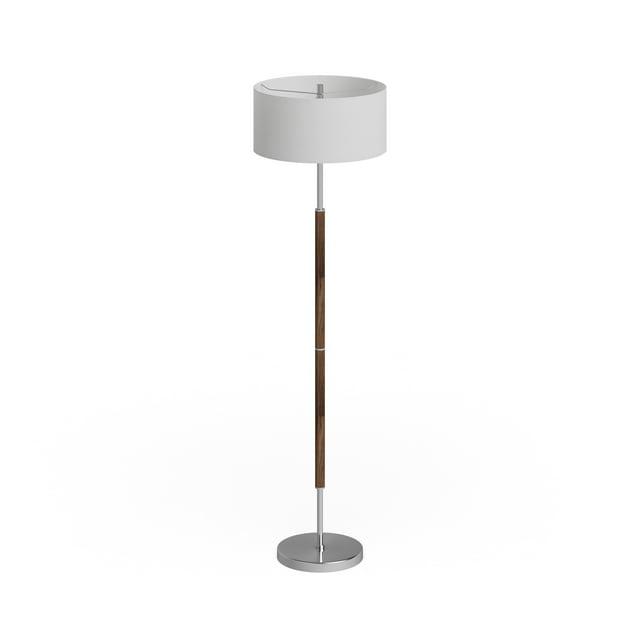 Evelyn&Zoe Simone 2-Light Floor Lamp with Fabric Shade, Rustic Oak/Polished Nickel/White
