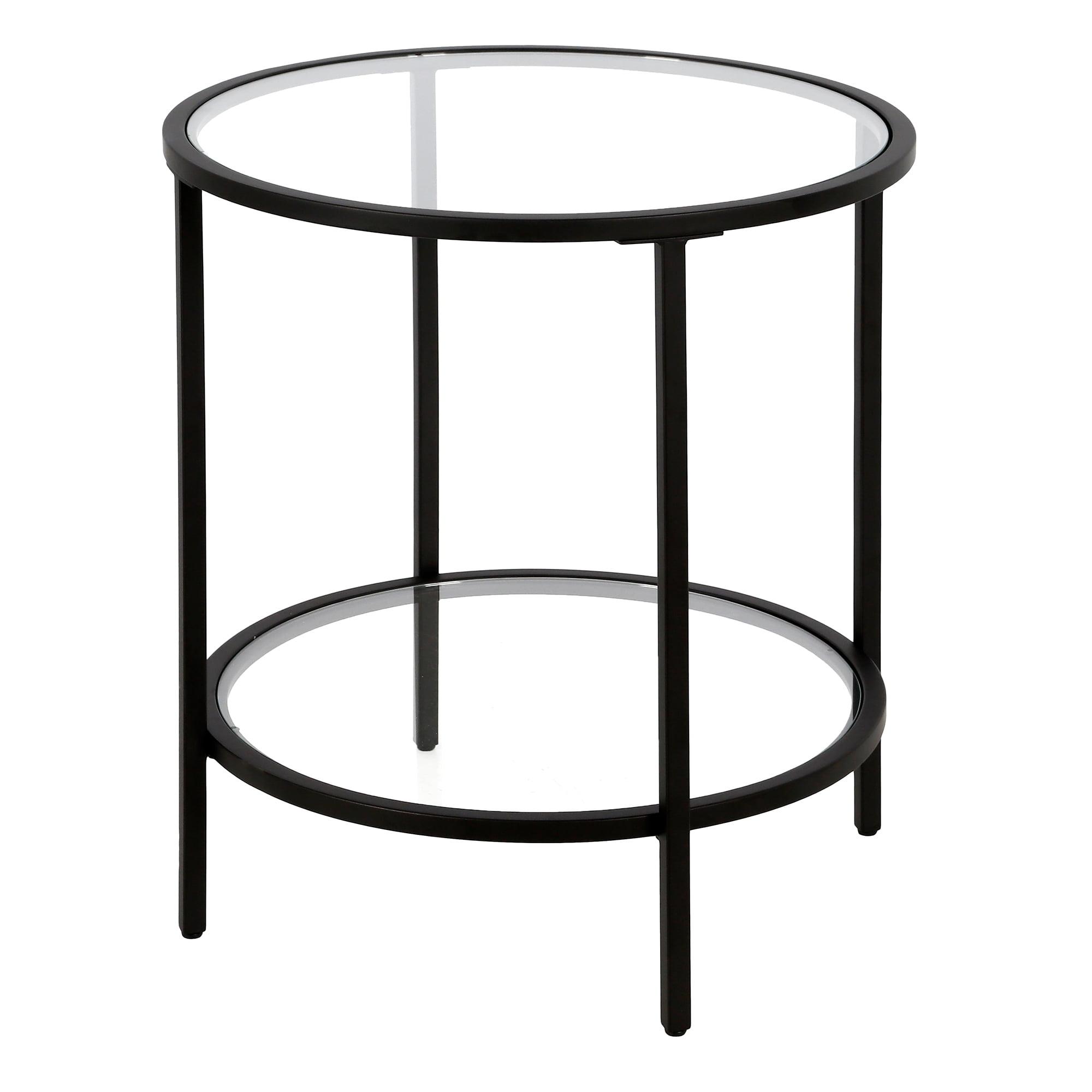 Blackened Bronze Round Side Table with Glass Shelf