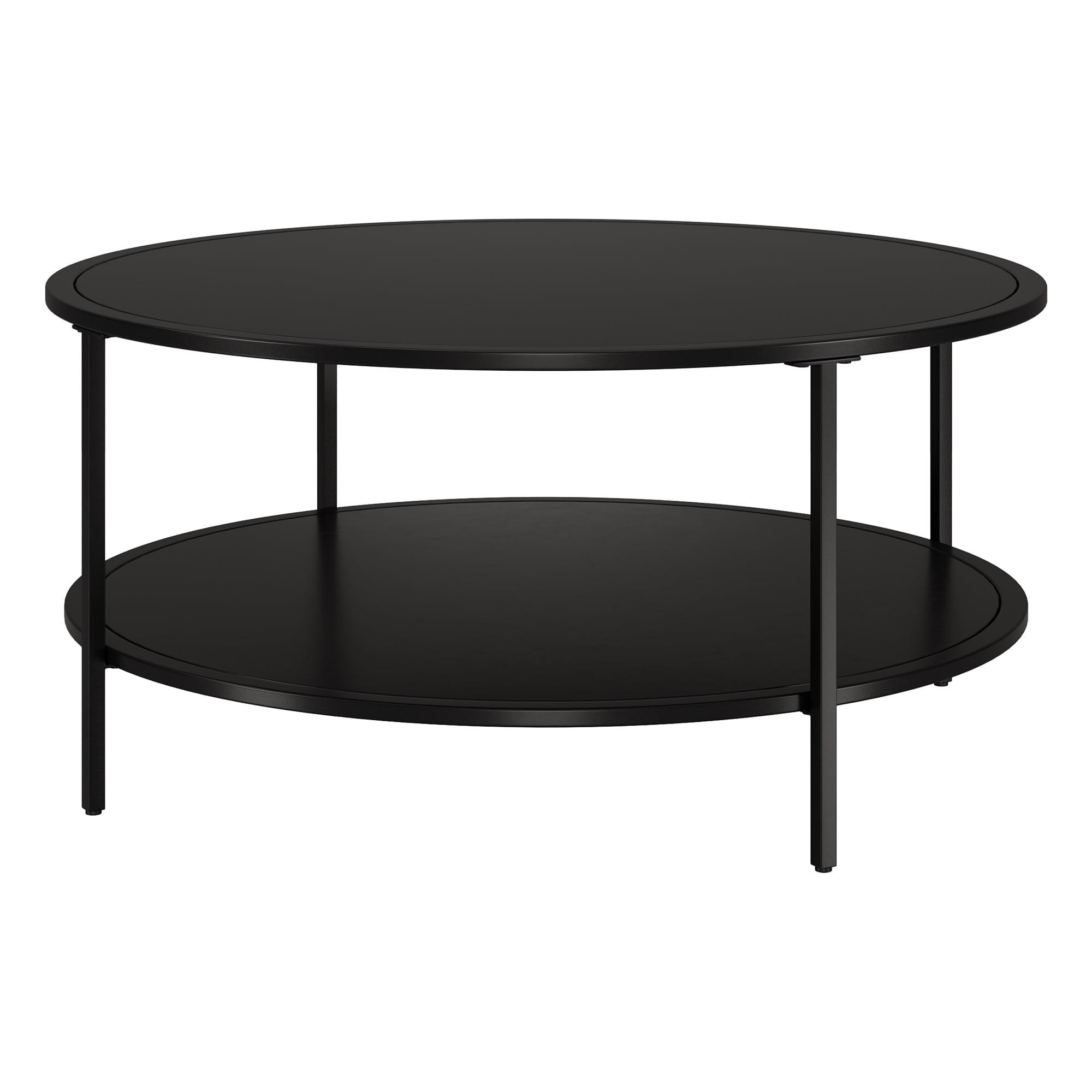 Blackened Bronze Round Metal Coffee Table with Shelf