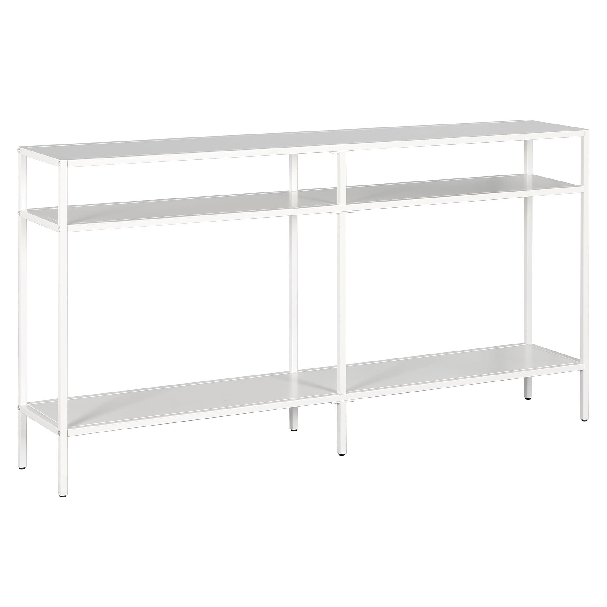 Evelyn&Zoe Sivil 55" Wide Rectangular Console Table with Metal Shelves, Matte White