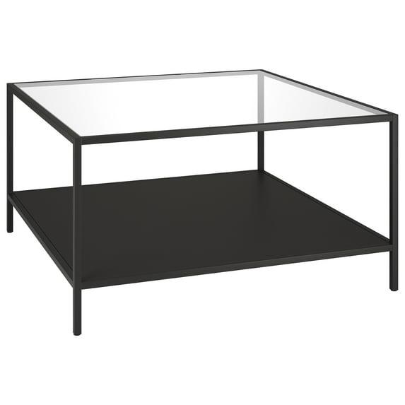 Evelyn&Zoe Sivil Square 32" Wide Coffee Table with Metal Shelf, Blackened Bronze