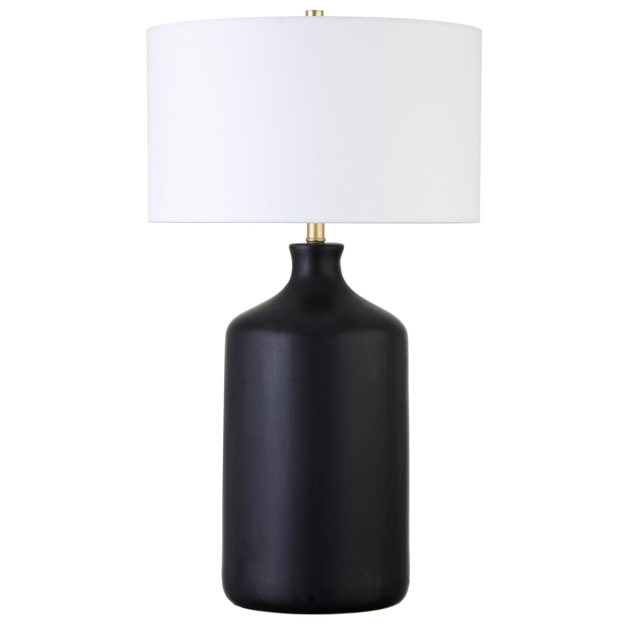 Matte Black Ceramic Nightstand Lamp with White Drum Shade