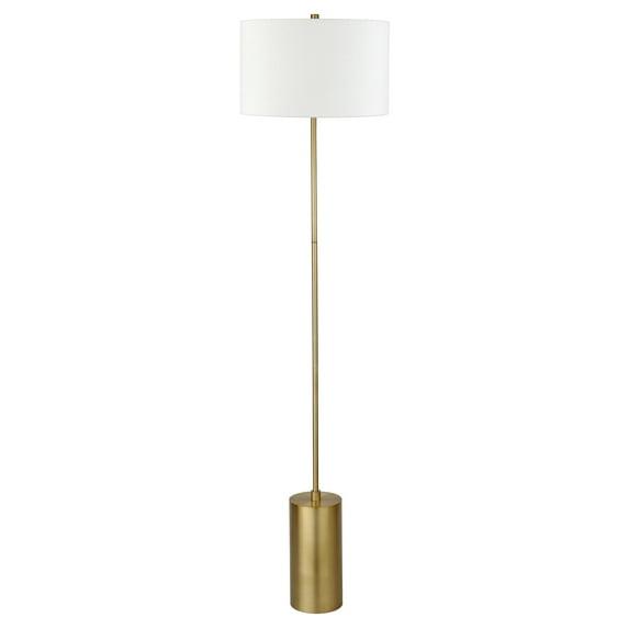 Evelyn&Zoe Somerset 64" Tall Floor Lamp with Drum Fabric Shade, Brass/White