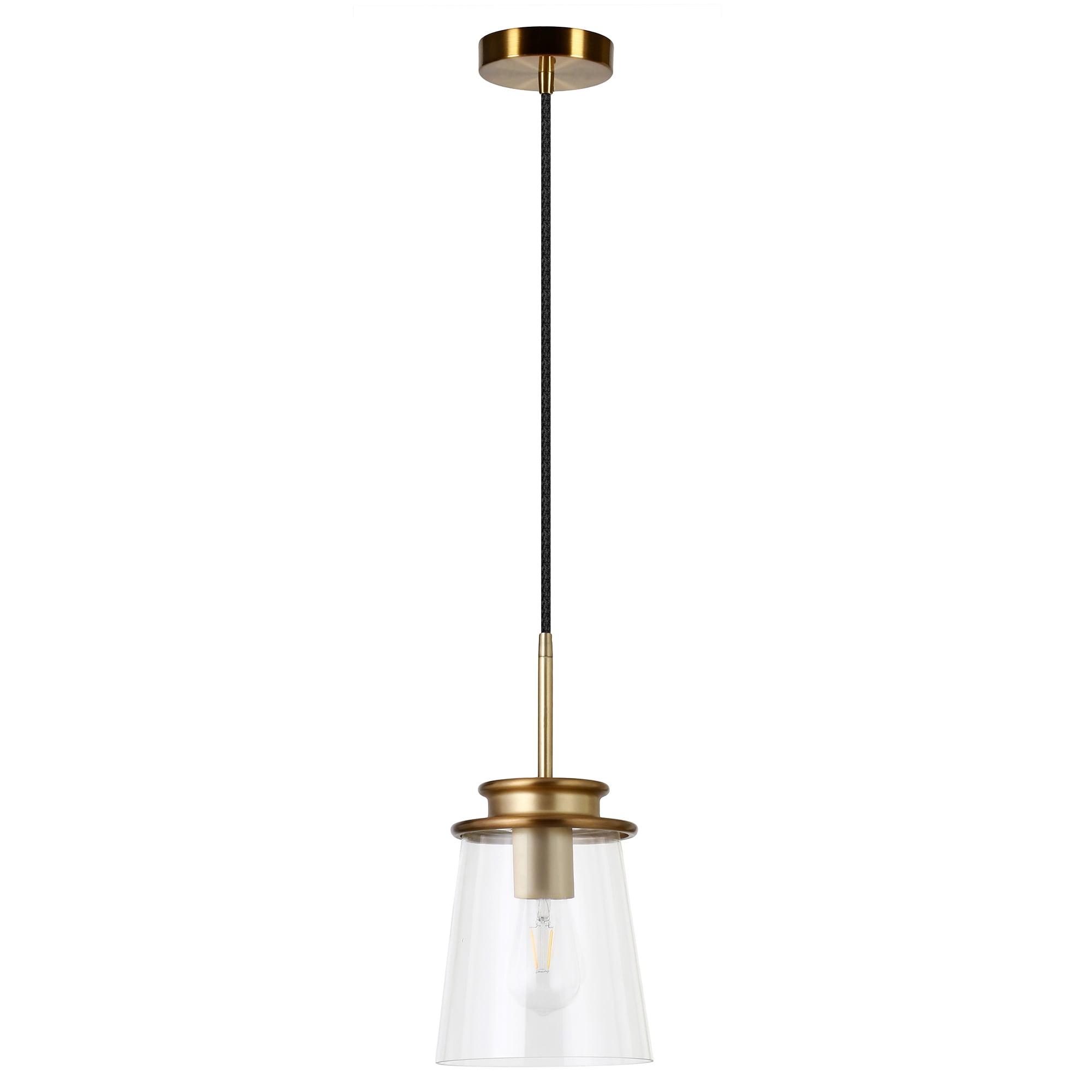 Elwood Brushed Brass Drum Pendant with Adjustable Cord