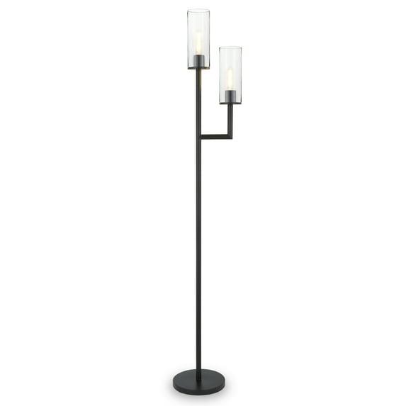 Evelyn&Zoe Traditional 2-Light Torchiere Floor Lamp with Clear Glass Shades