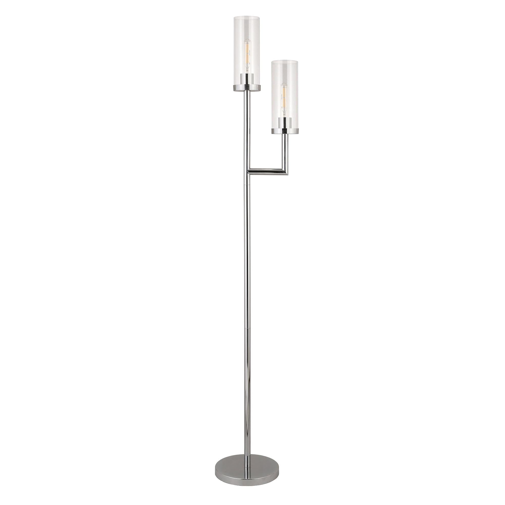 Elegant Bronze Torchiere Floor Lamp with Clear Glass Shades