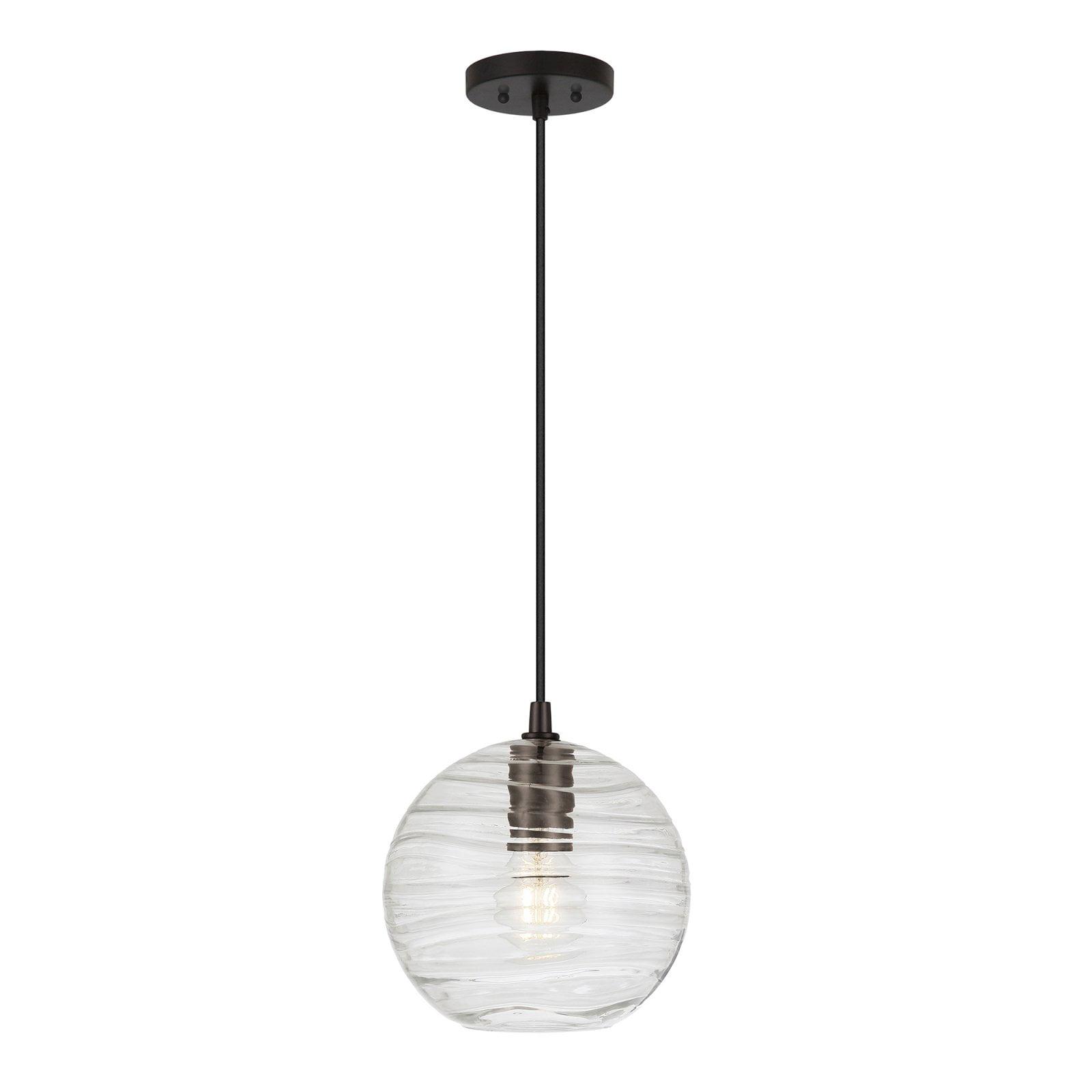 Wayve Brushed Black Metal Dome Pendant with Seeded Glass Shade