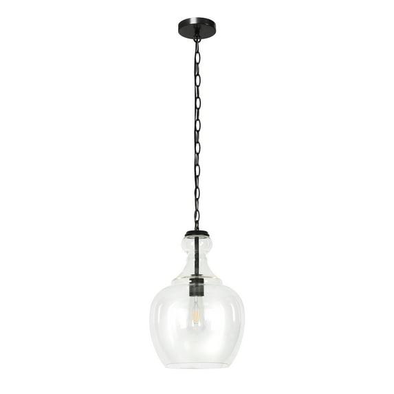 Evelyn&Zoe Verona 11" Wide Pendant with Glass Shade in Blackened Bronze/Clear