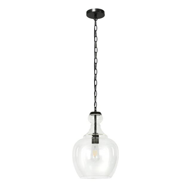 Evelyn&Zoe Verona 11" Wide Pendant with Glass Shade in Blackened Bronze/Clear
