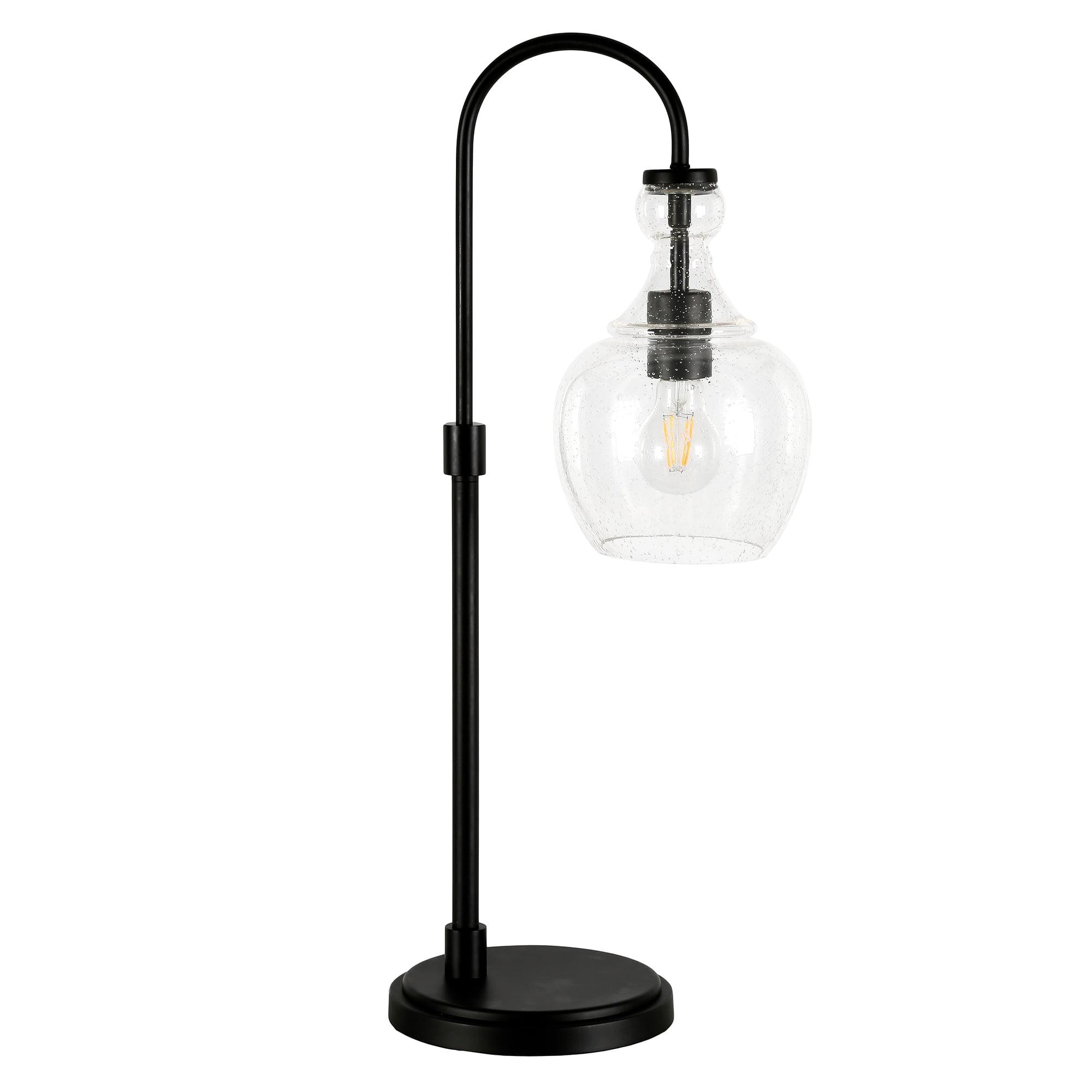 Verona 27" Black Bronze Arc Table Lamp with Seeded Glass Shade