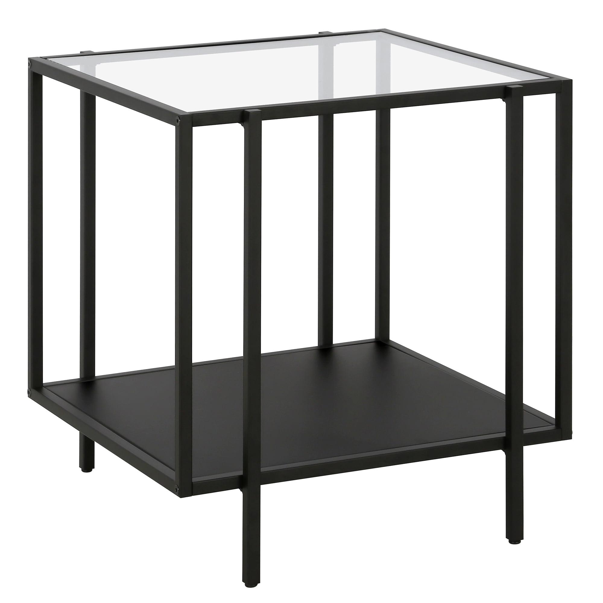 Blackened Bronze 20" Square Side Table with Metal Shelf