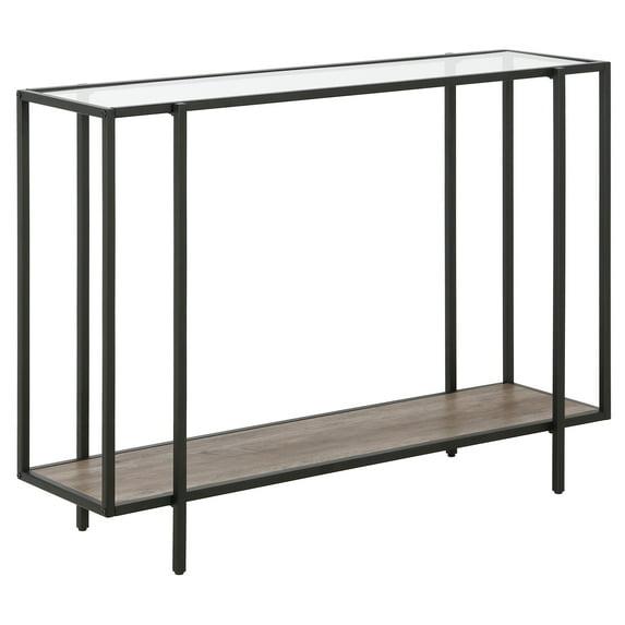 Black Bronze Accent Table with Gray Oak Shelf - Henn&Hart