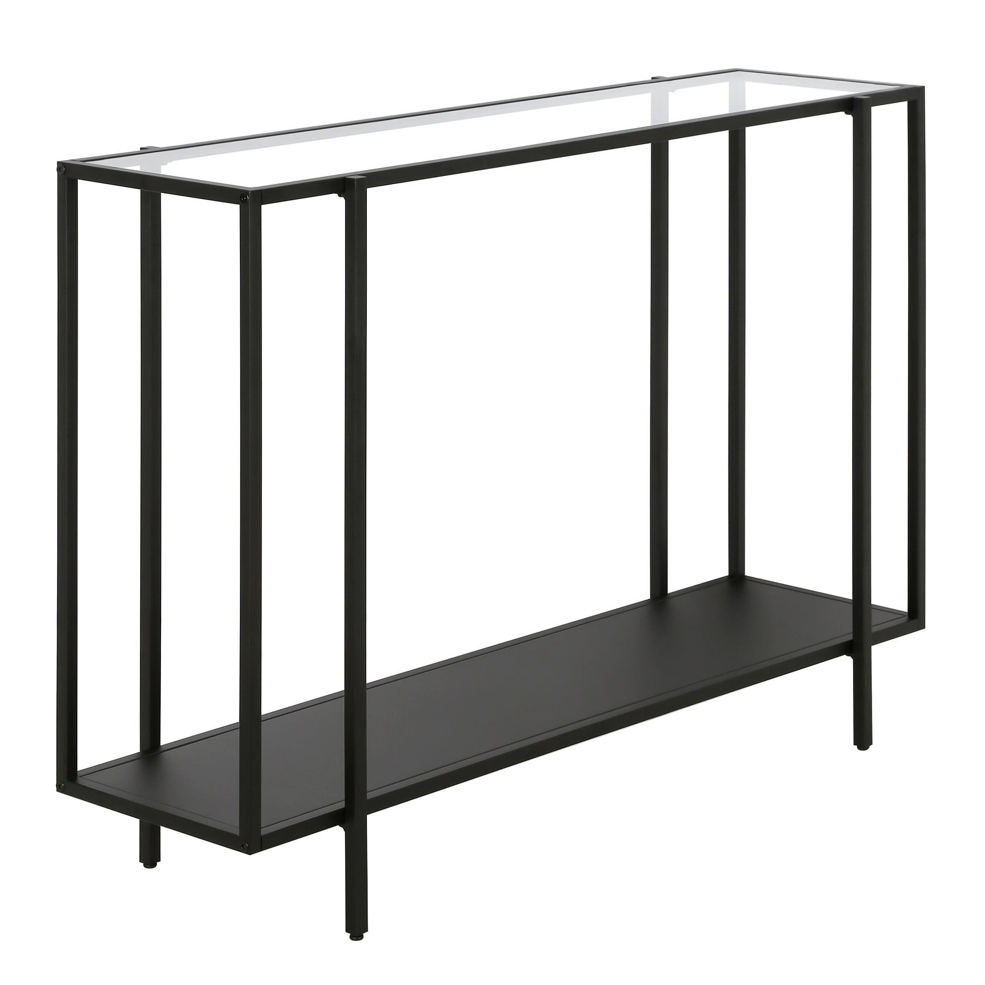 Mid-Century Blackened Bronze 42" Console Table with Glass Top