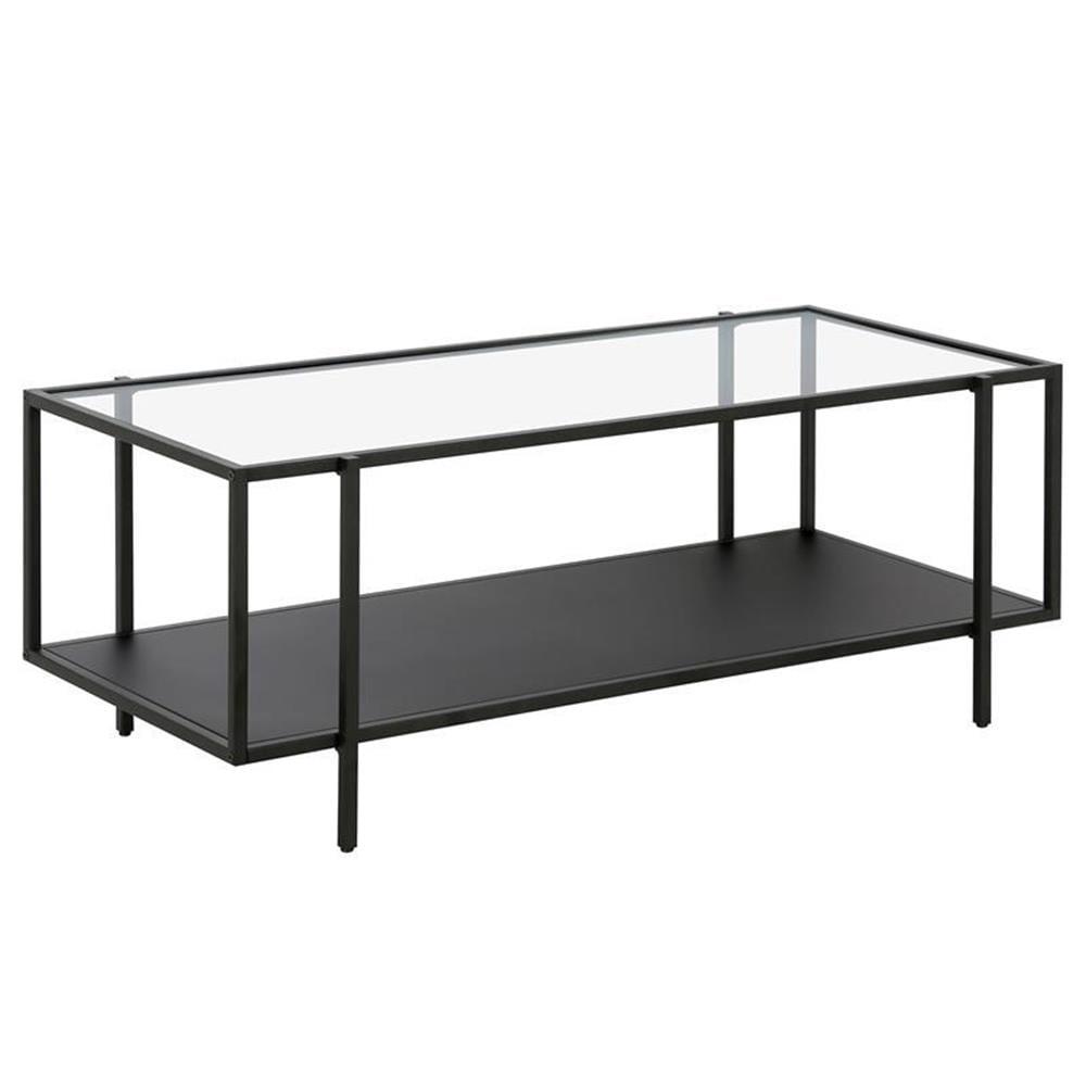 Evelyn&Zoe Vireo 45" Wide Rectangular Coffee Table with Metal Shelf in Blackened Bronze