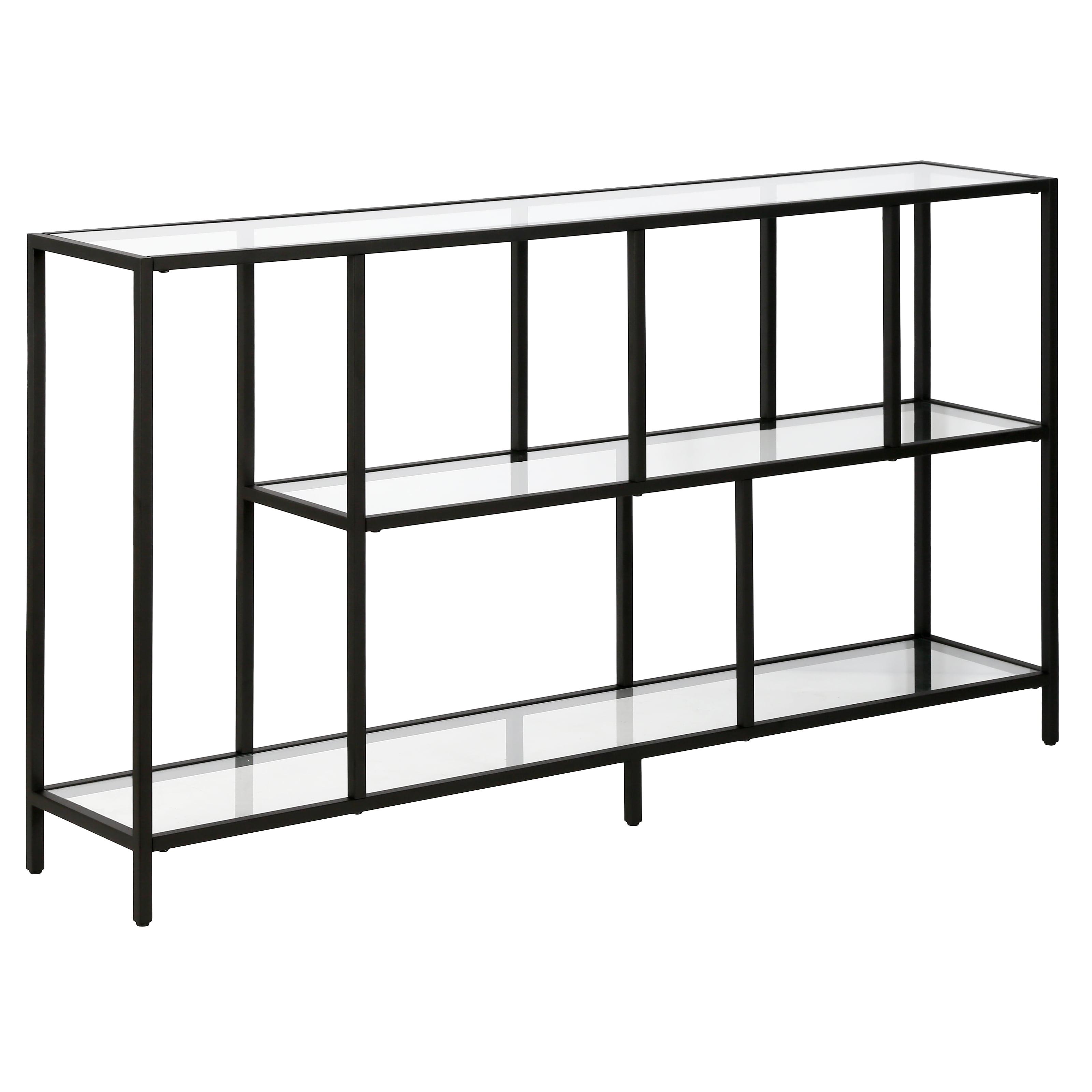 Modern Blackened Bronze 52" Console Table with Glass Shelves