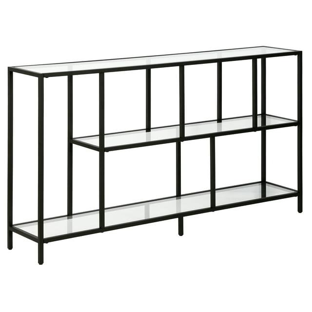 Evelyn&Zoe Winthrop 52" Wide Rectangular Console Table with Glass Shelves, Blackened Bronze