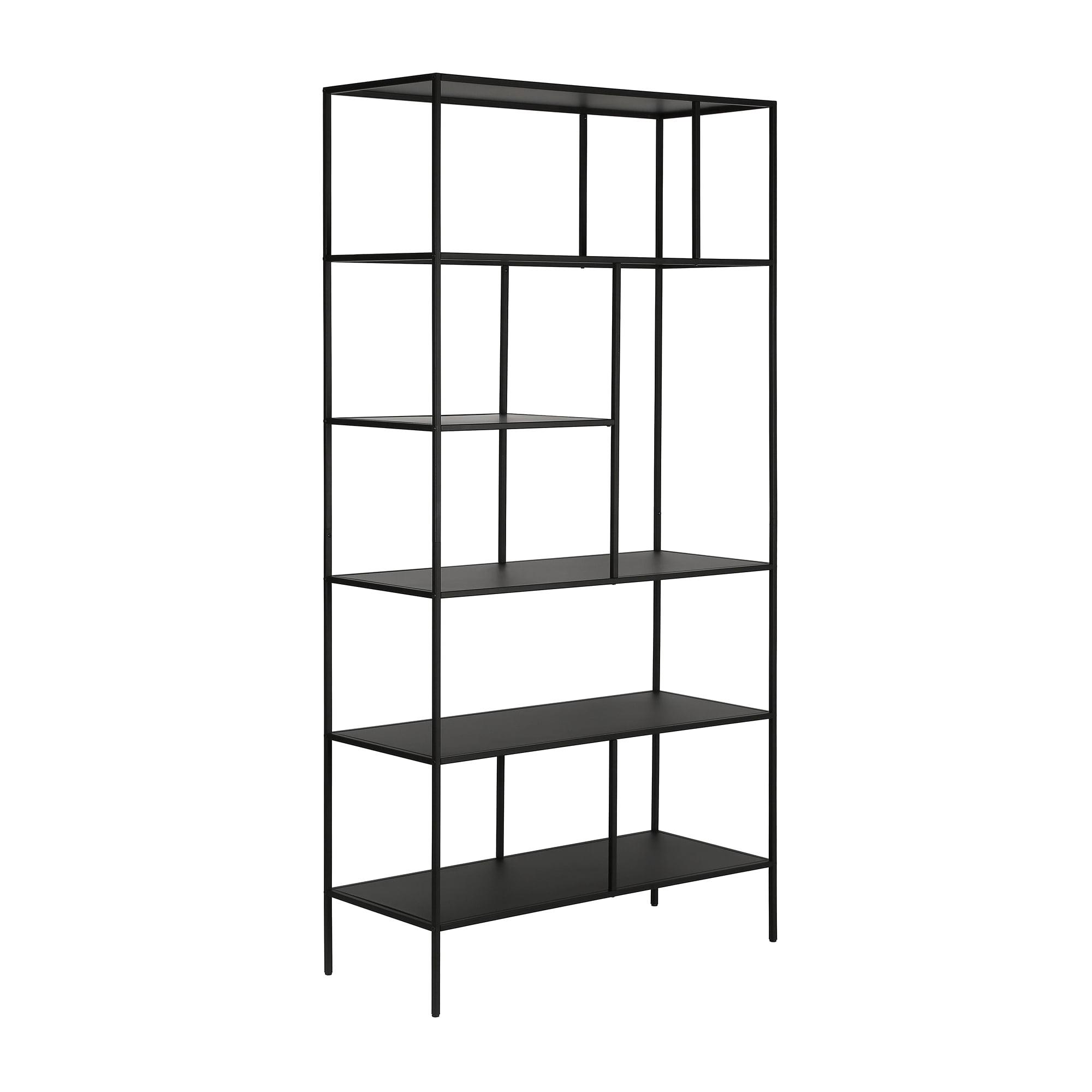 Industrial 5-Tier Blackened Bronze Metal Bookcase, 72" Tall