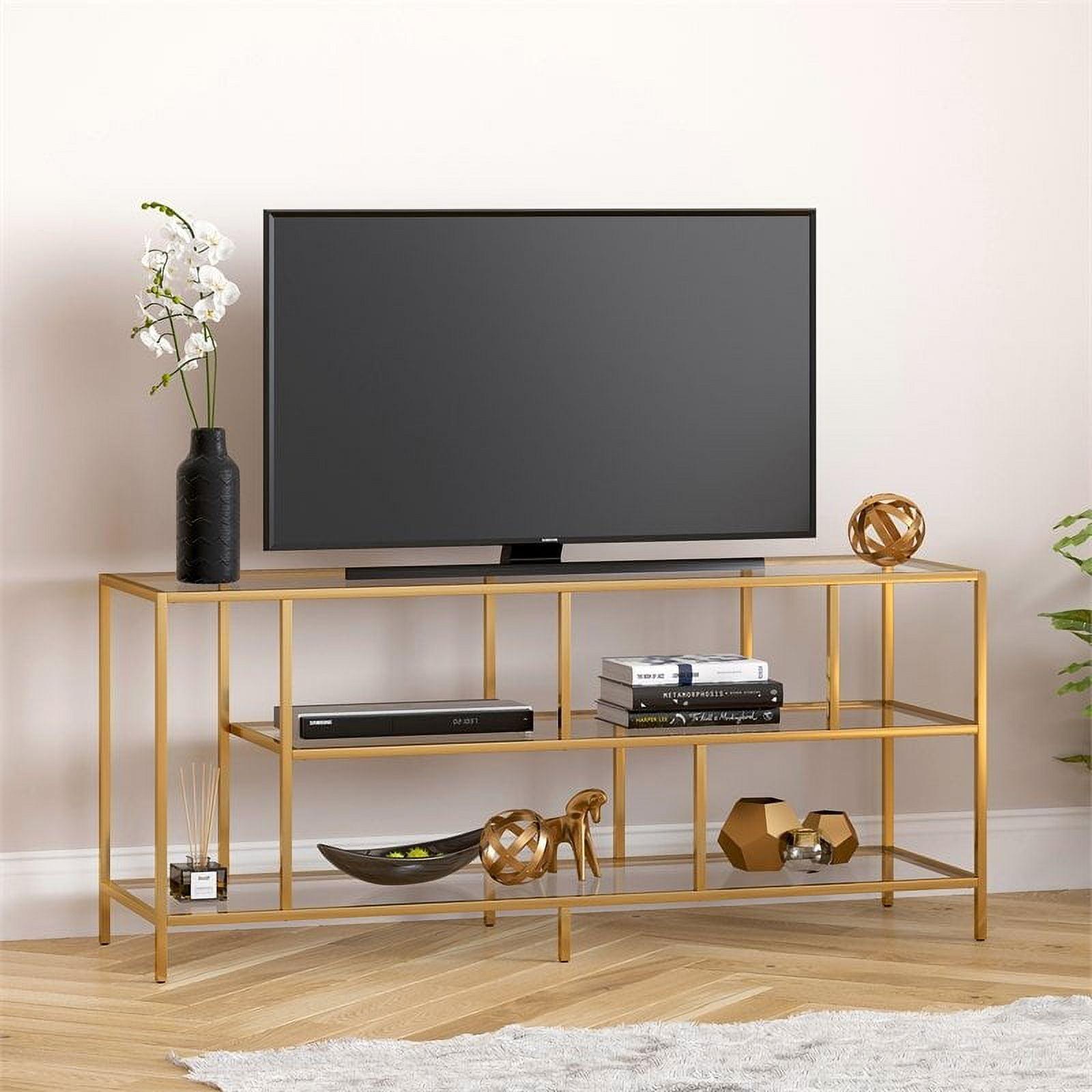 Winthrop 55" White Brass TV Stand with Tempered Glass Shelves