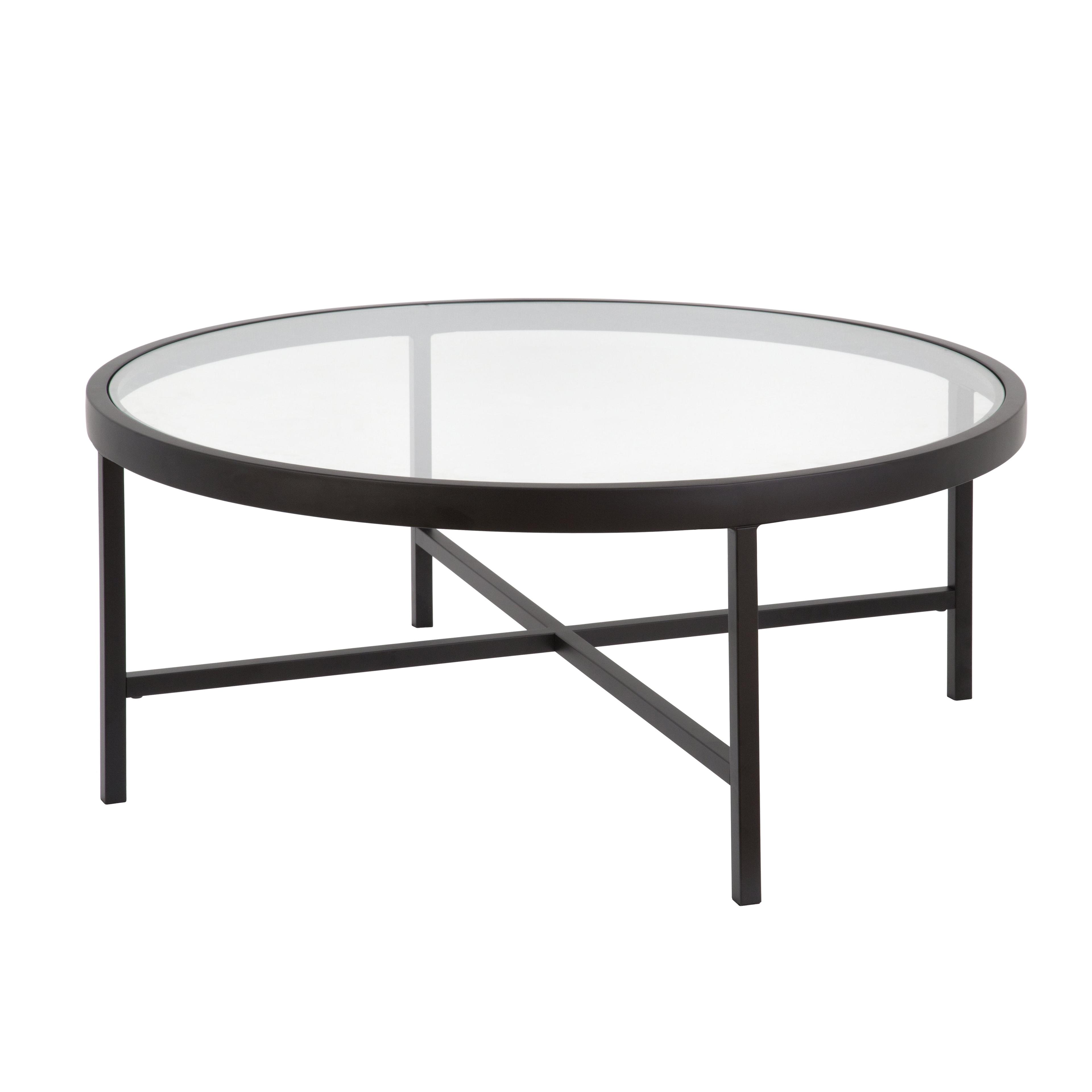 Evelyn&Zoe Xivil 36" Wide Round Coffee Table with Glass Top, Blackened Bronze