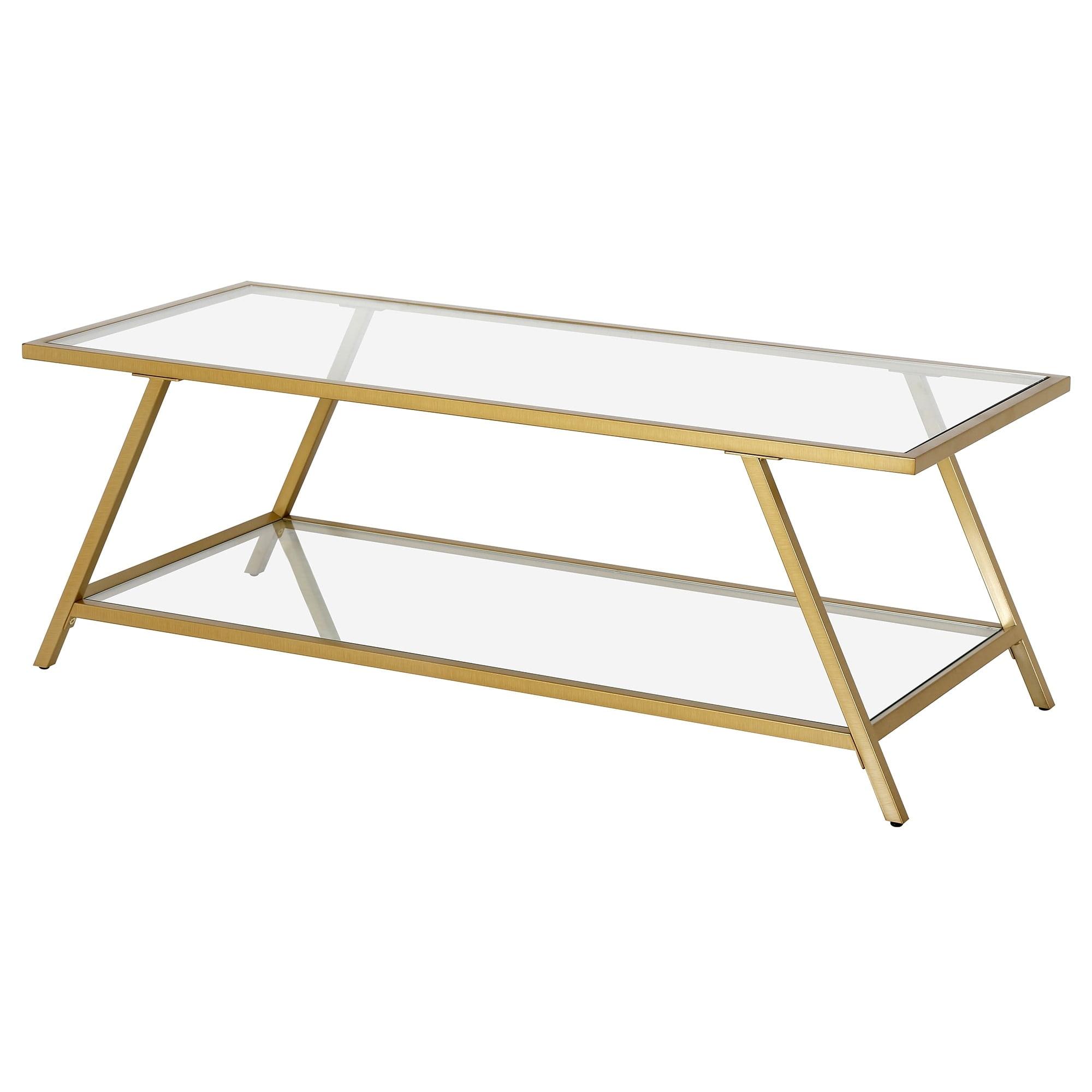 Yair 48" Glass And Steel Coffee Table With Shelf