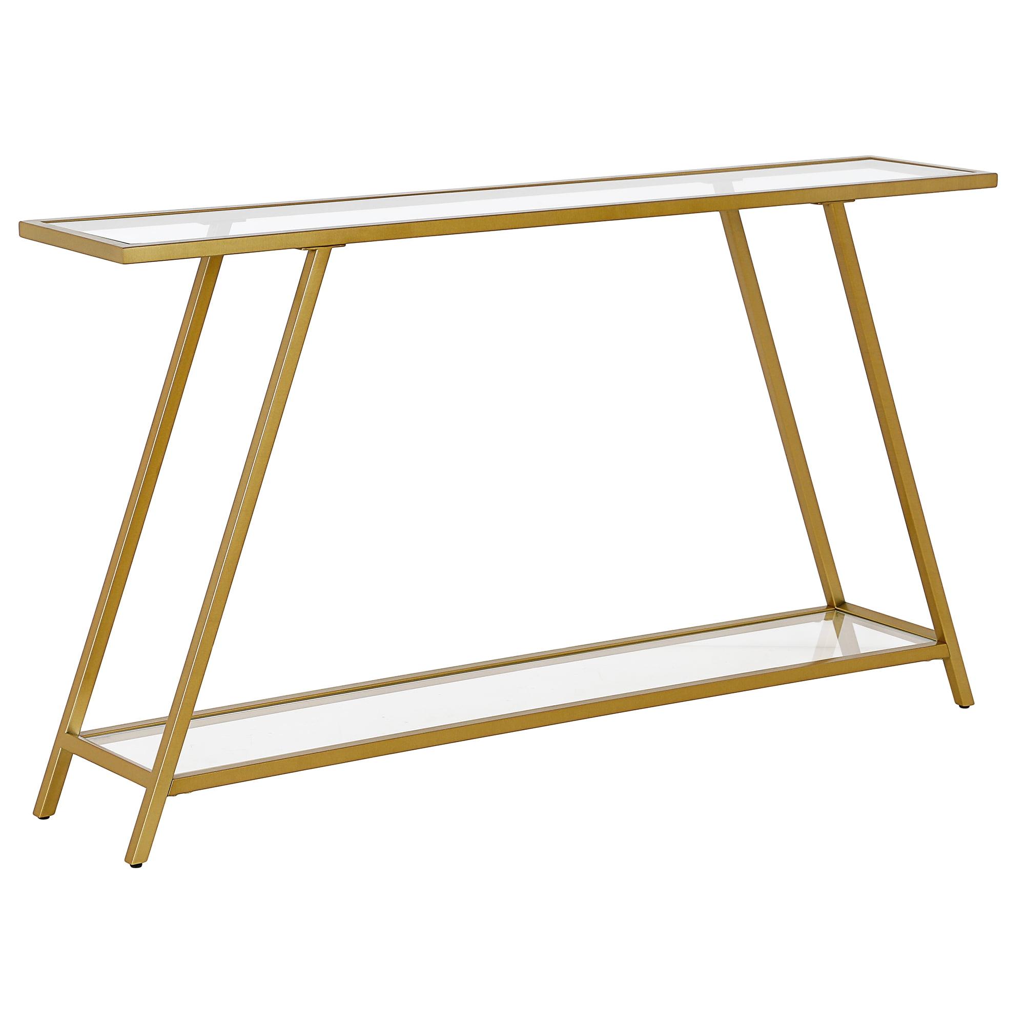 Yair Brass and Glass Rectangular Hallway Table with Storage