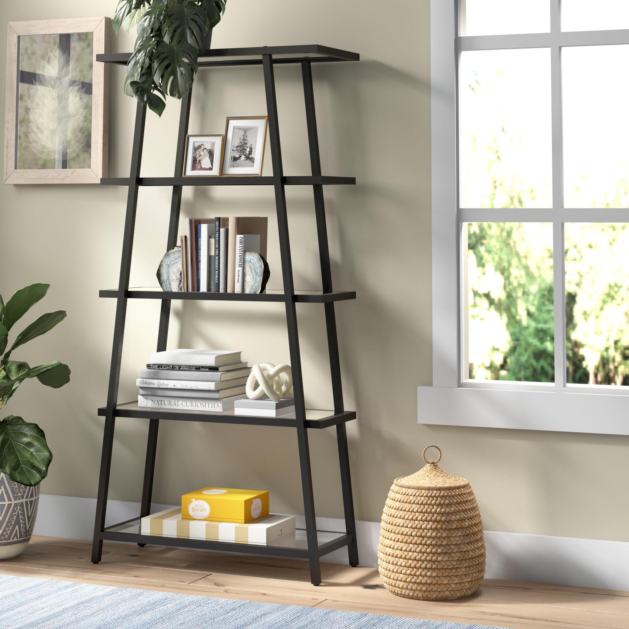 Modern 70'' Blackened Bronze Angled 4-Tier Bookcase