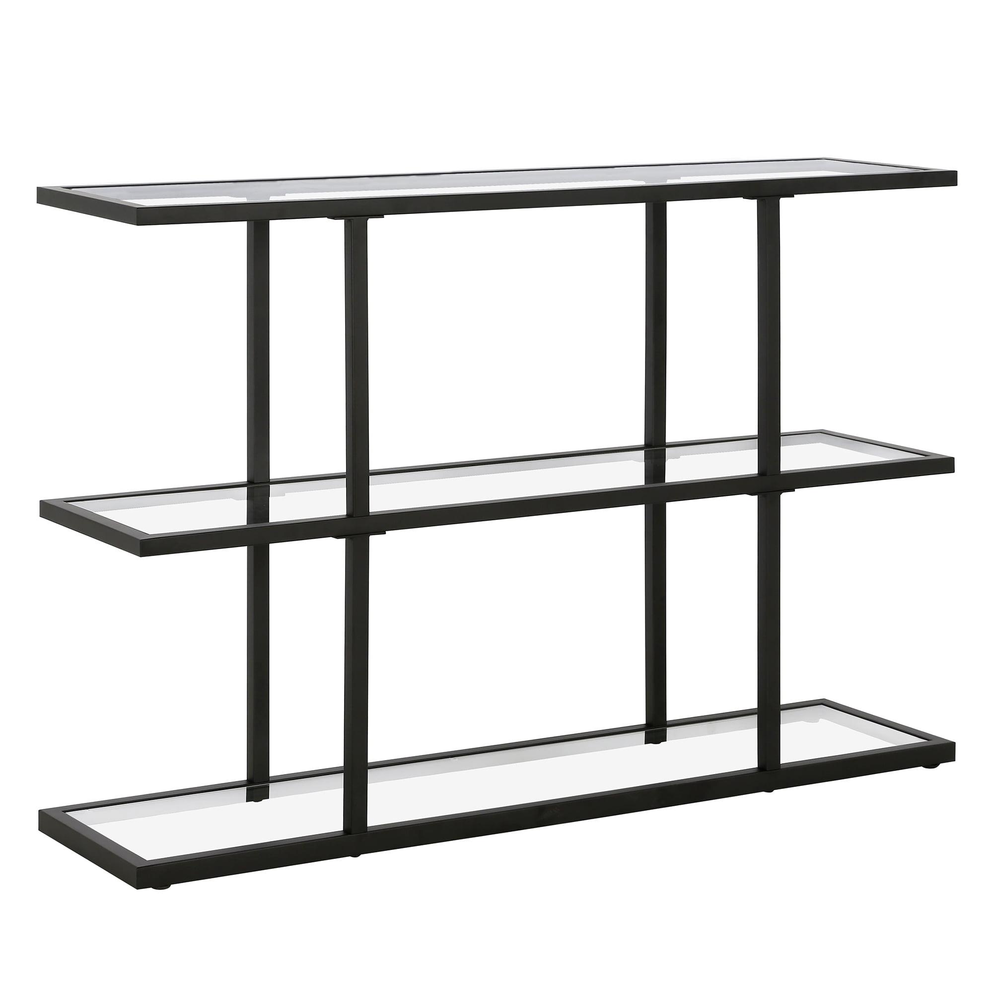 Yeardley Blackened Bronze Metal & Glass Console Table with Shelves