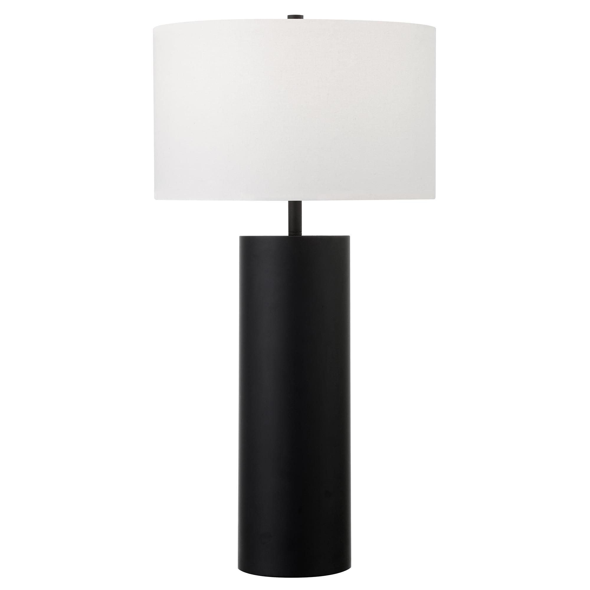 Evelyn&Zoe York 29.5" Mid-Century Modern Metal Table Lamp with White Drum Fabric Shade