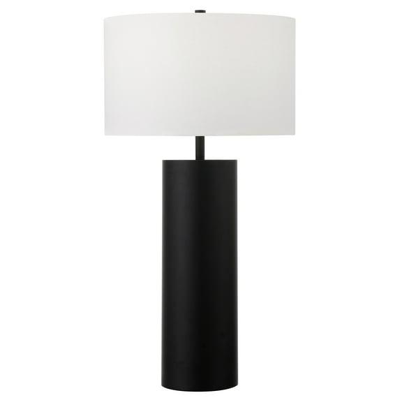 Evelyn&Zoe York 29.5" Mid-Century Modern Metal Table Lamp with White Drum Fabric Shade