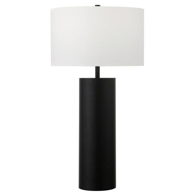 Evelyn&Zoe York 29.5" Mid-Century Modern Metal Table Lamp with White Drum Fabric Shade