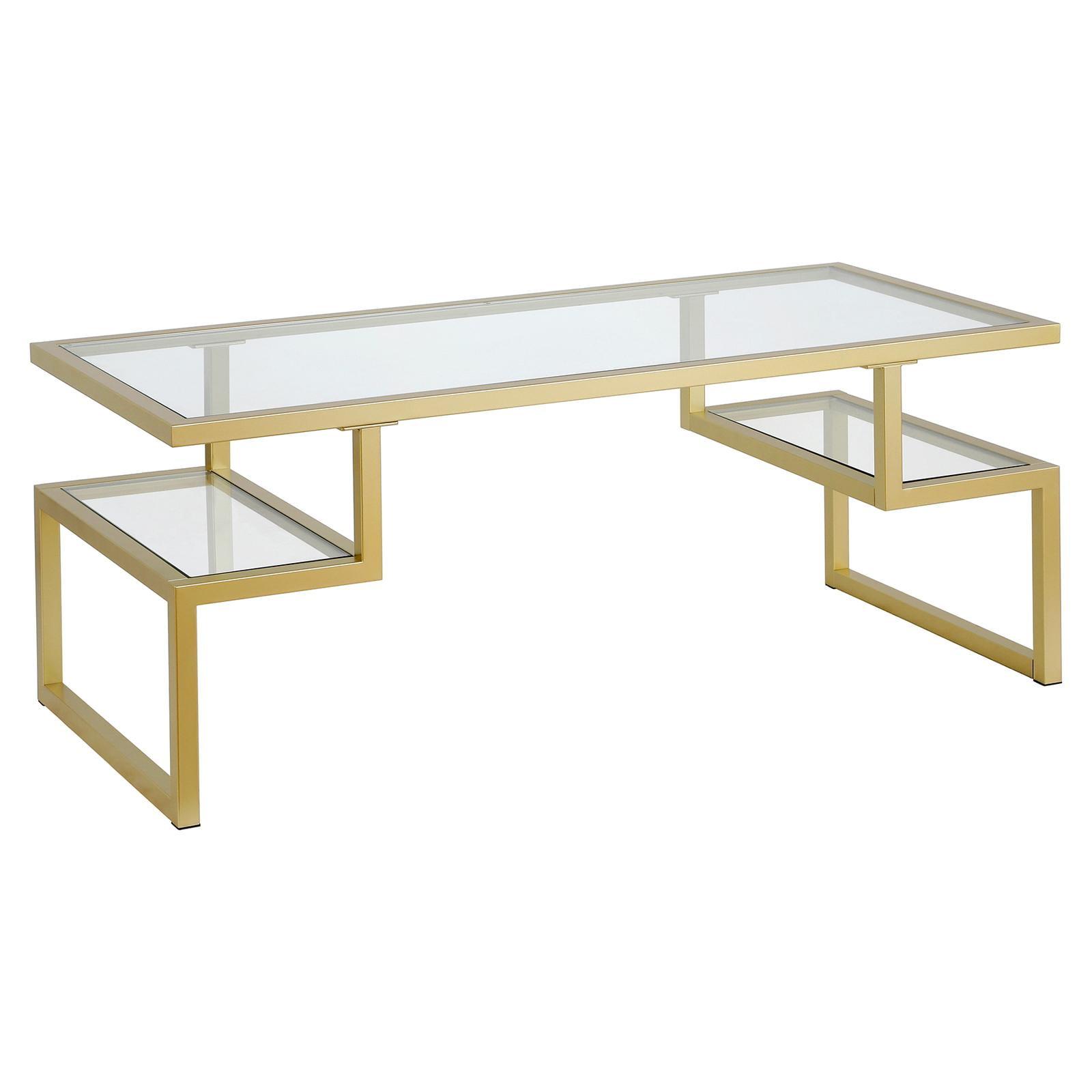 Zander 45" Brass and Glass Rectangular Coffee Table