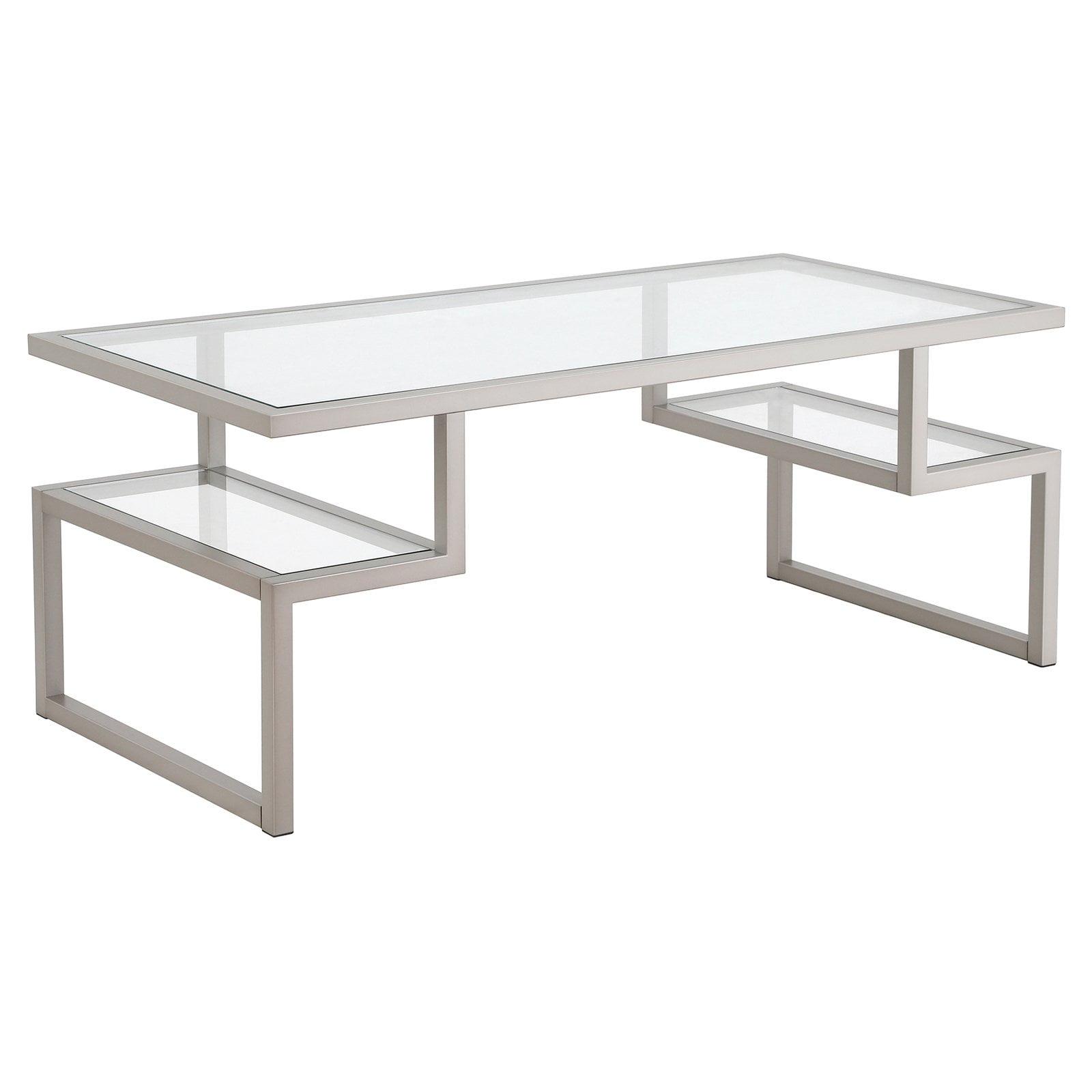 Zander Nickel Finish Rectangular Coffee Table with Tempered Glass Top